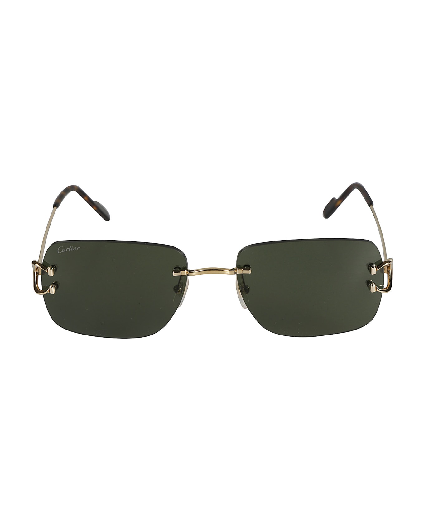 Cartier Eyewear Logo Hinge Rimless Sunglasses - Gold/Green サングラス