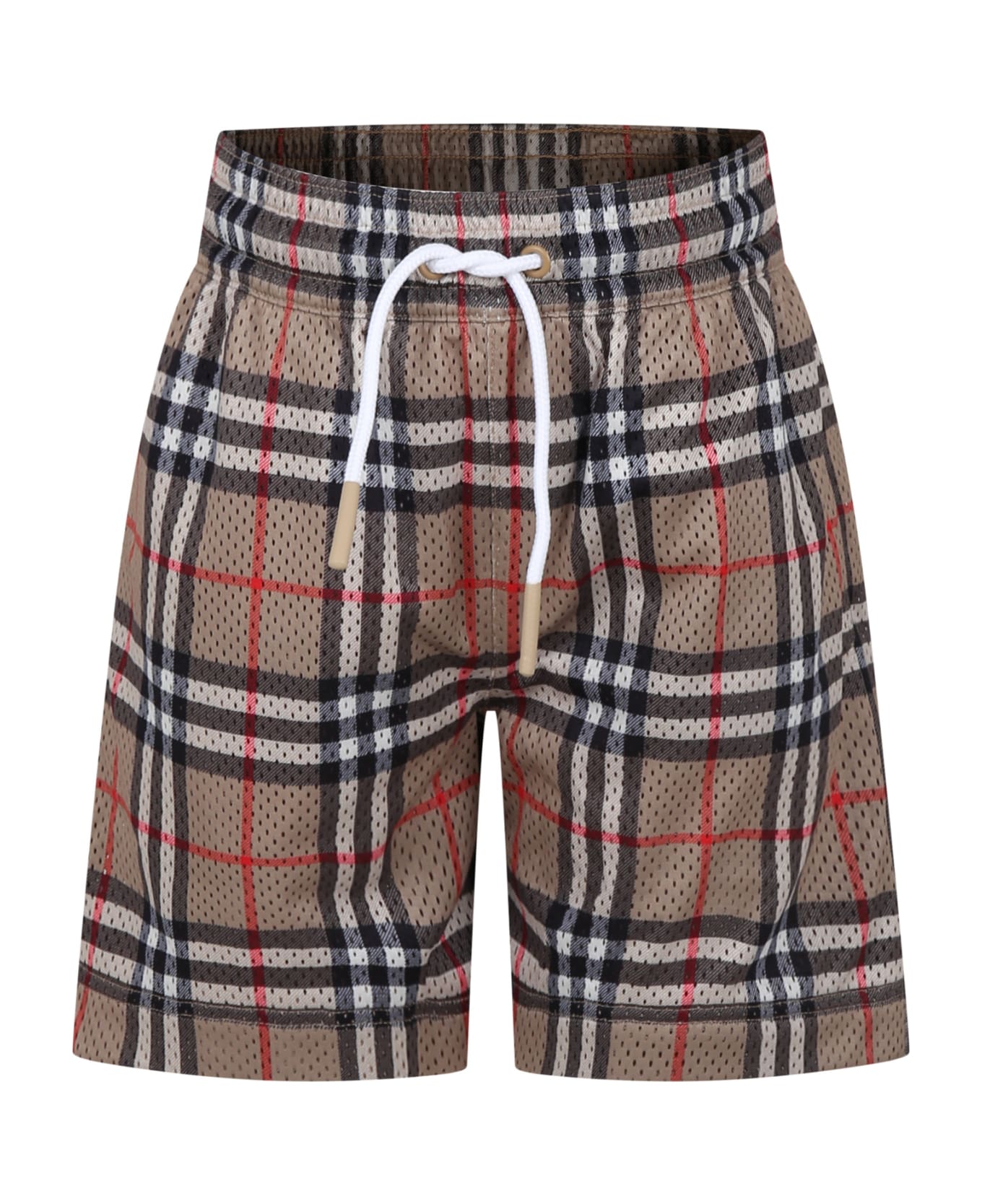 Burberry Beige Sports Shorts For Boy With Iconic Vintage Check - Beige