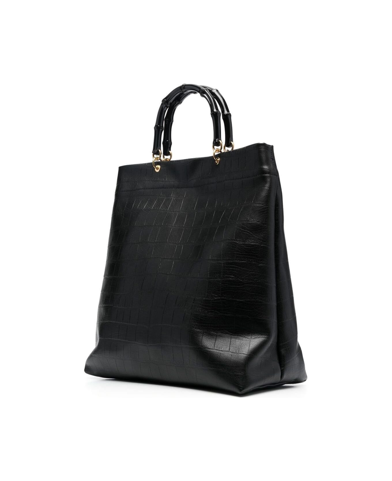 Jil Sander Black Croco Embossed Tote Bag With Bamboo Handles In Leather Woman - Black