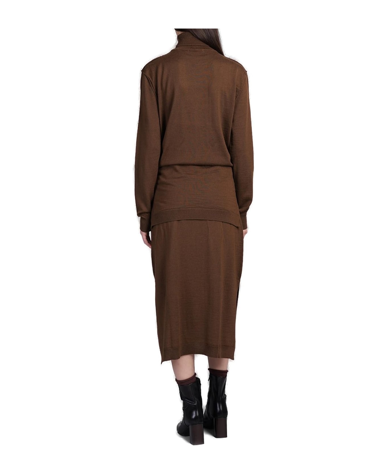 Lemaire Trompe L'oeil Turtleneck Belted Midi Dress - Marrone