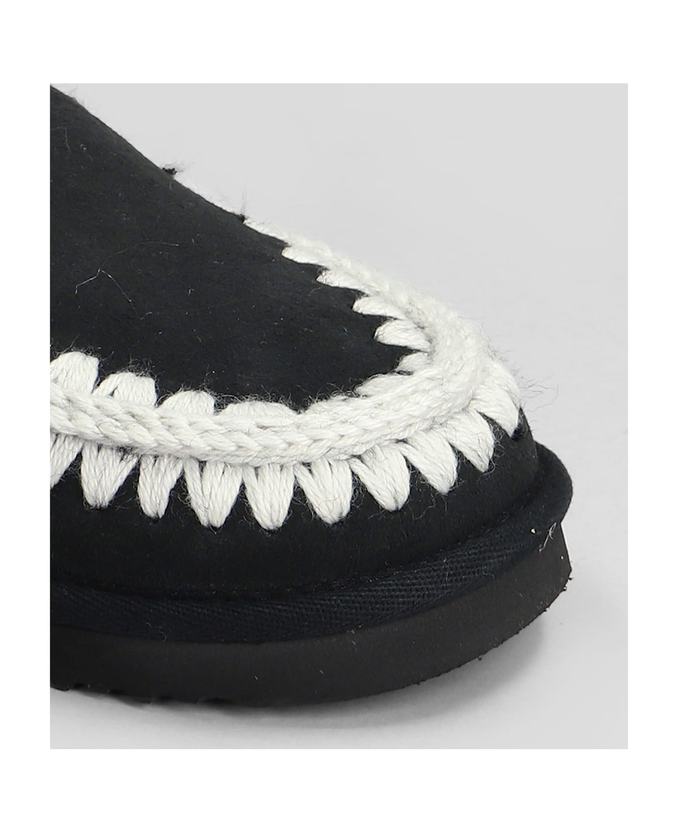 Mou Eskimo Stitching Slipper-mule In Black Suede - Black