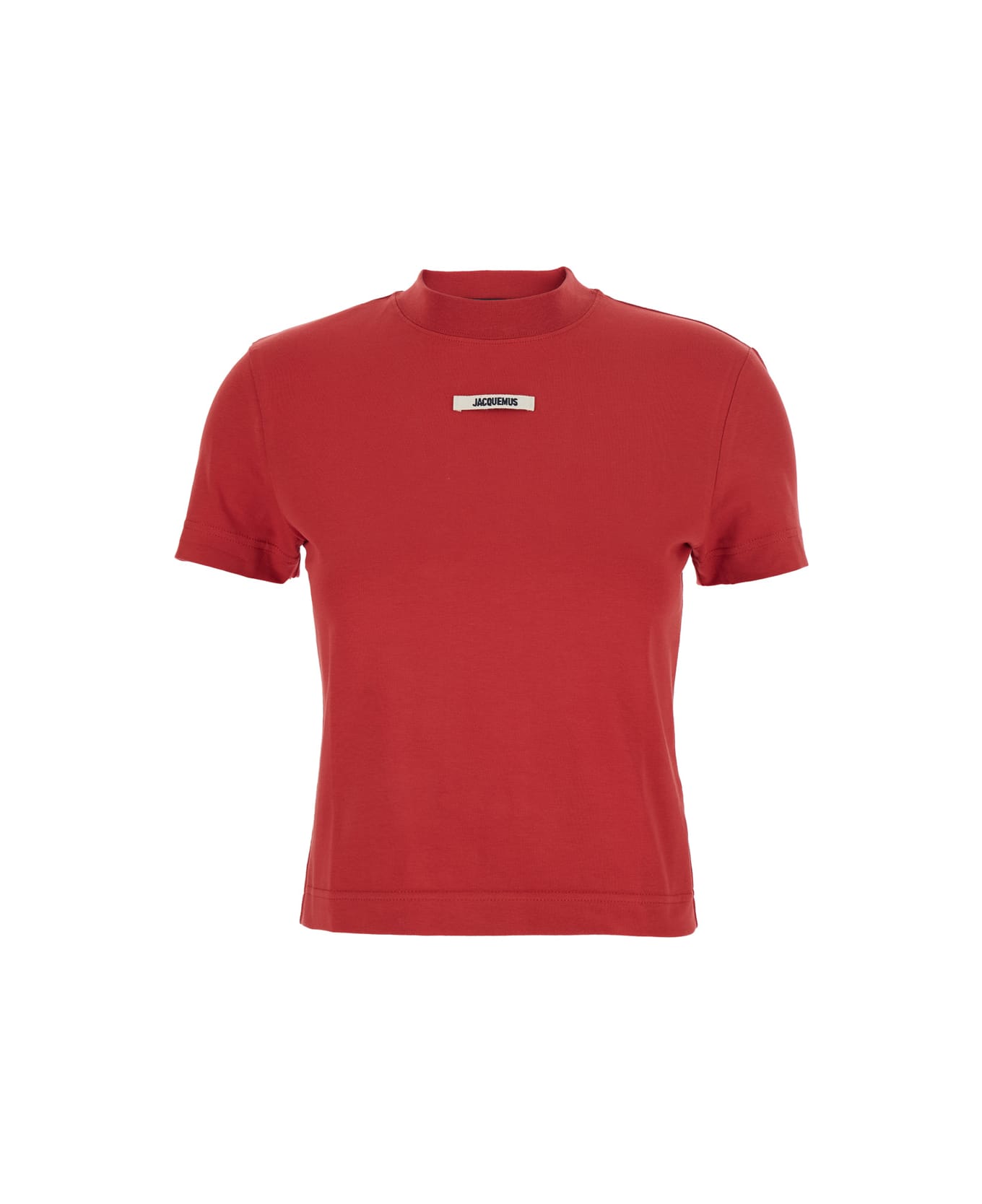 Jacquemus 
le T-shirt Gros Grain
 Red Crewneck T-shirt With Logo Patch On The Front In Cotton Stretch Woman - Red