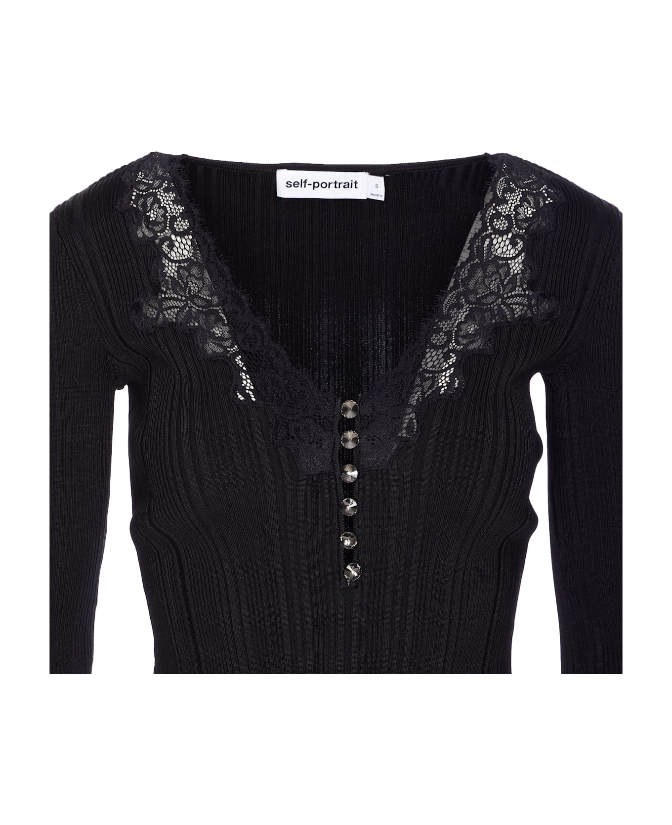 self-portrait Lace Knit Top - Black