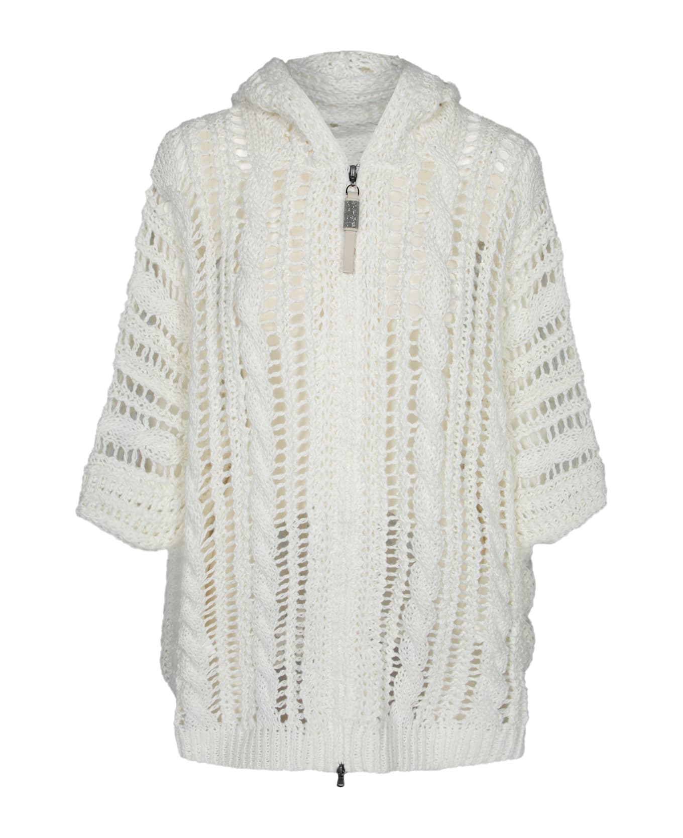 Brunello Cucinelli 
cable 
Mesh
 Cardigan - White