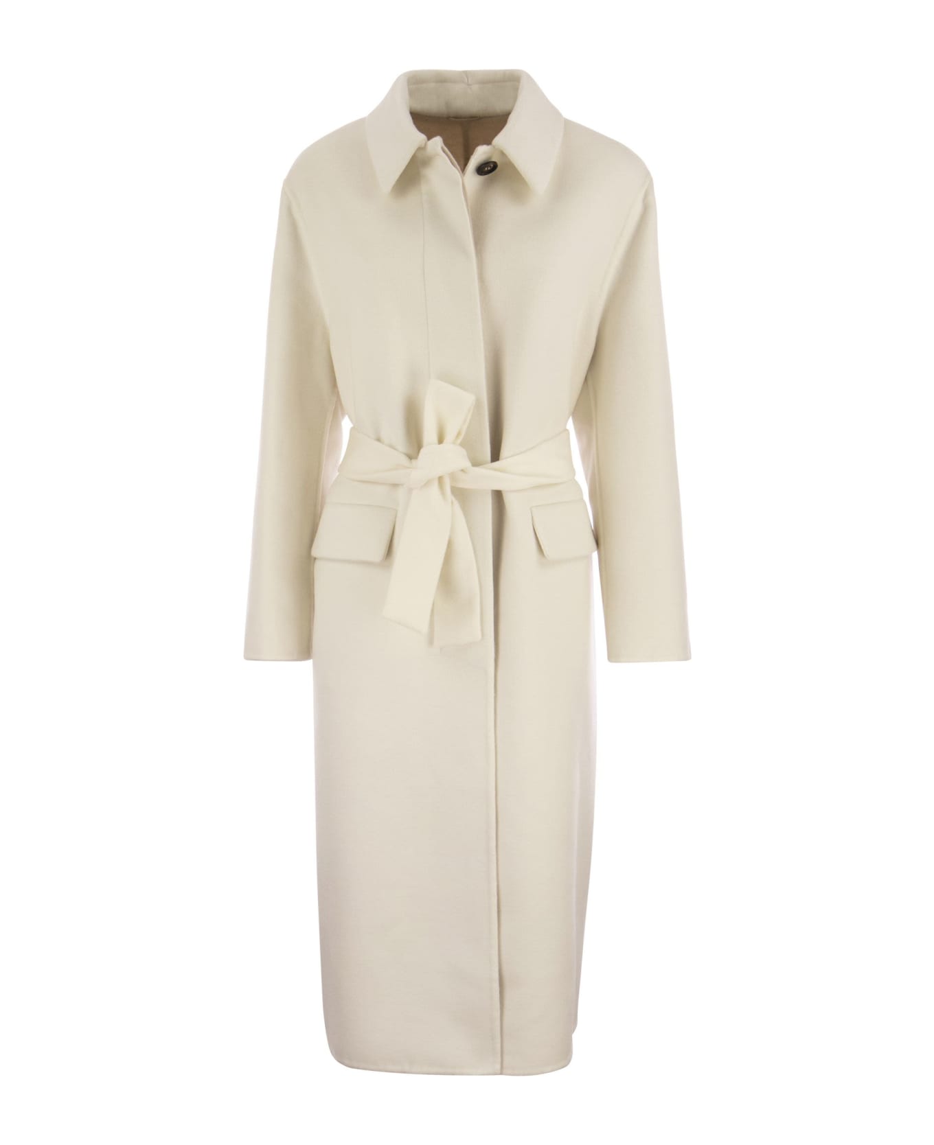 Brunello Cucinelli Double-breasted Cashmere Cloth Coat With Jewellery - White
