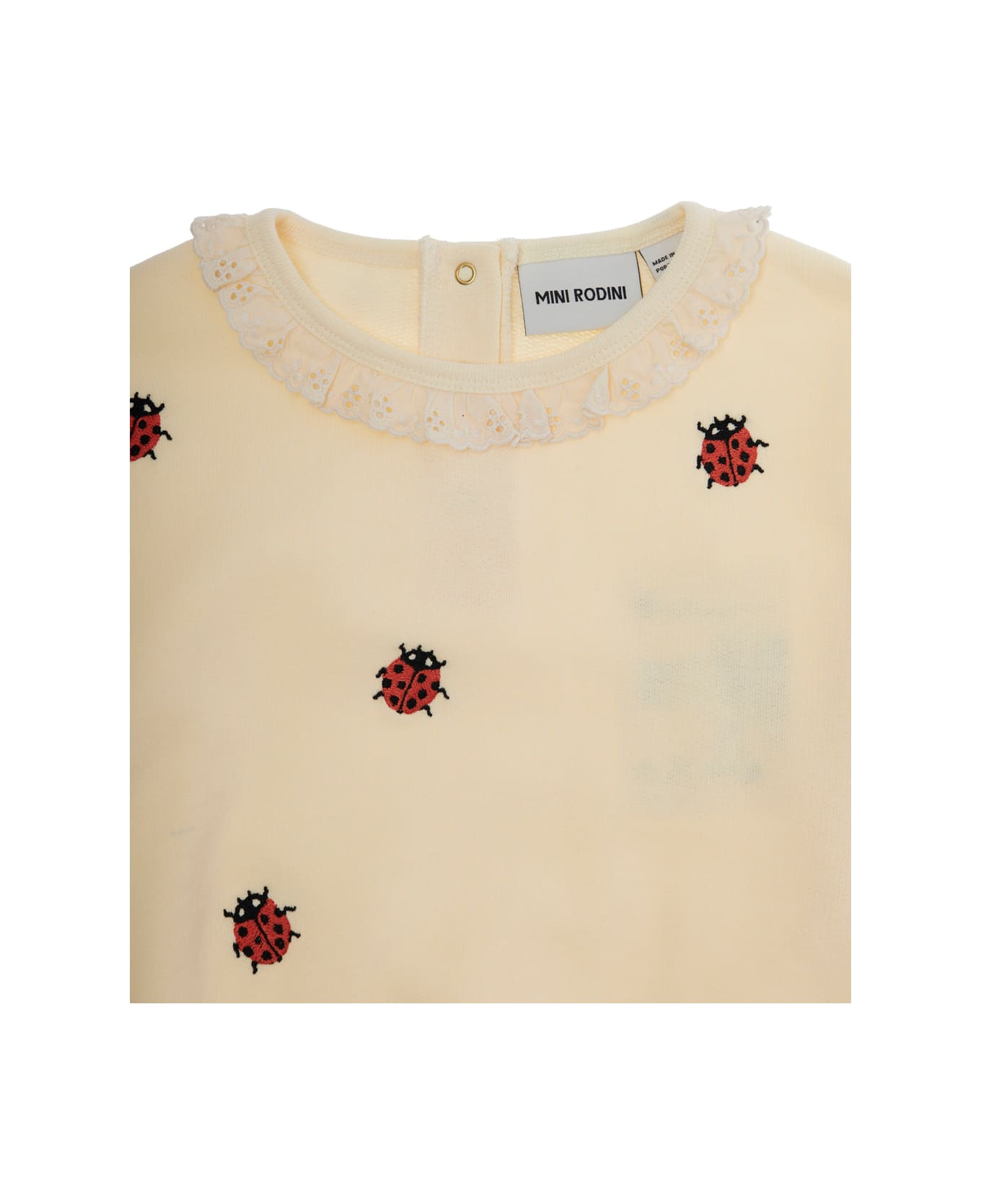 Mini Rodini White Sweatshirt With Ladybug Embroidery In Cotton Girl - White