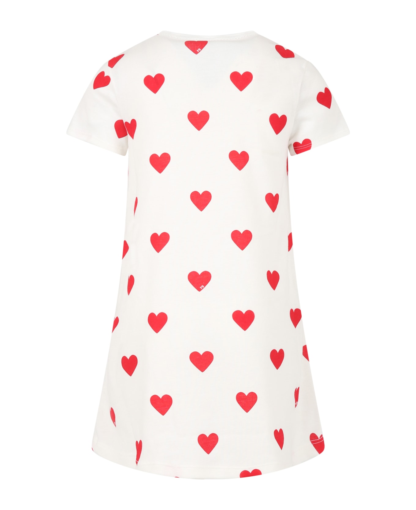 Petit Bateau White Nightgown For Girl With Logioed Hearts - White