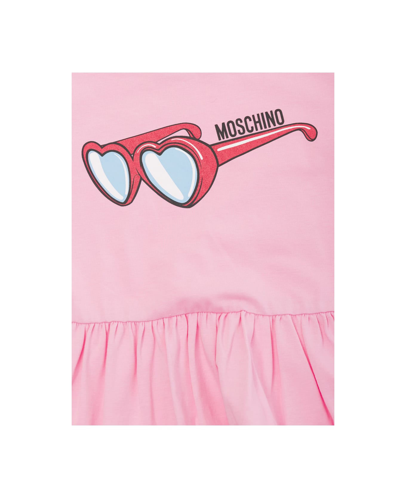 Moschino Pink Flounced Dress With Sunglasses Print In Stretch Cotton Girl - Pink ワンピース＆ドレス