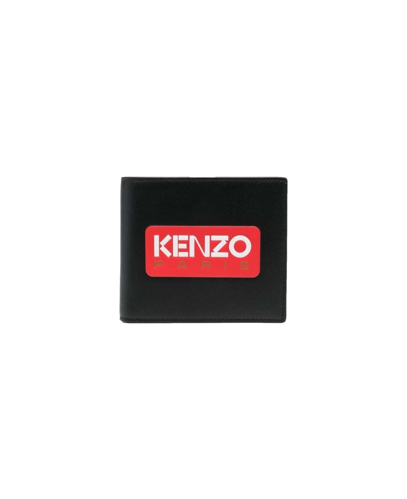 Kenzo Black Bifold Wallet With Logo Print To The Front In Leather Man