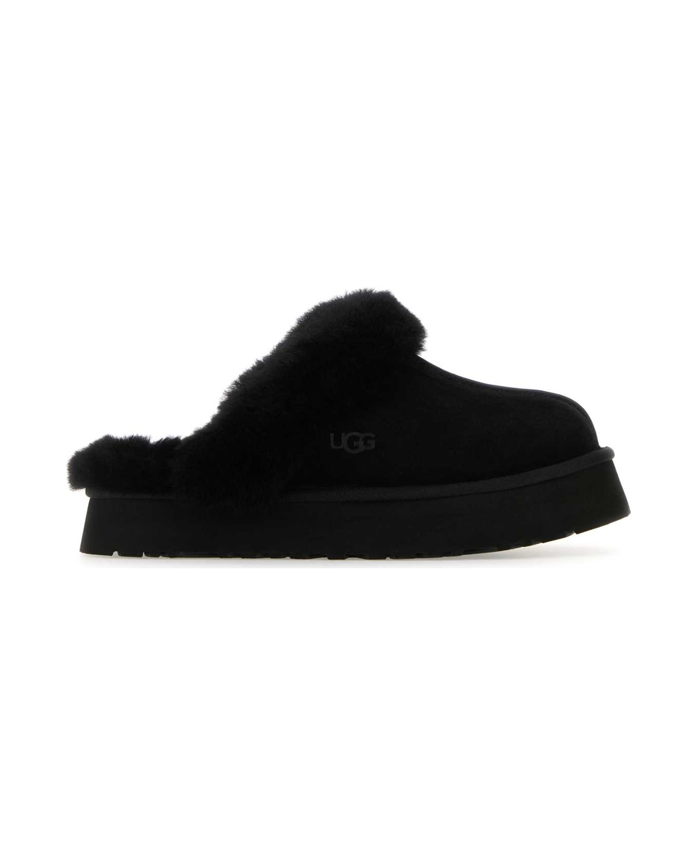 UGG Black Suede Disquette Slippers - Black
