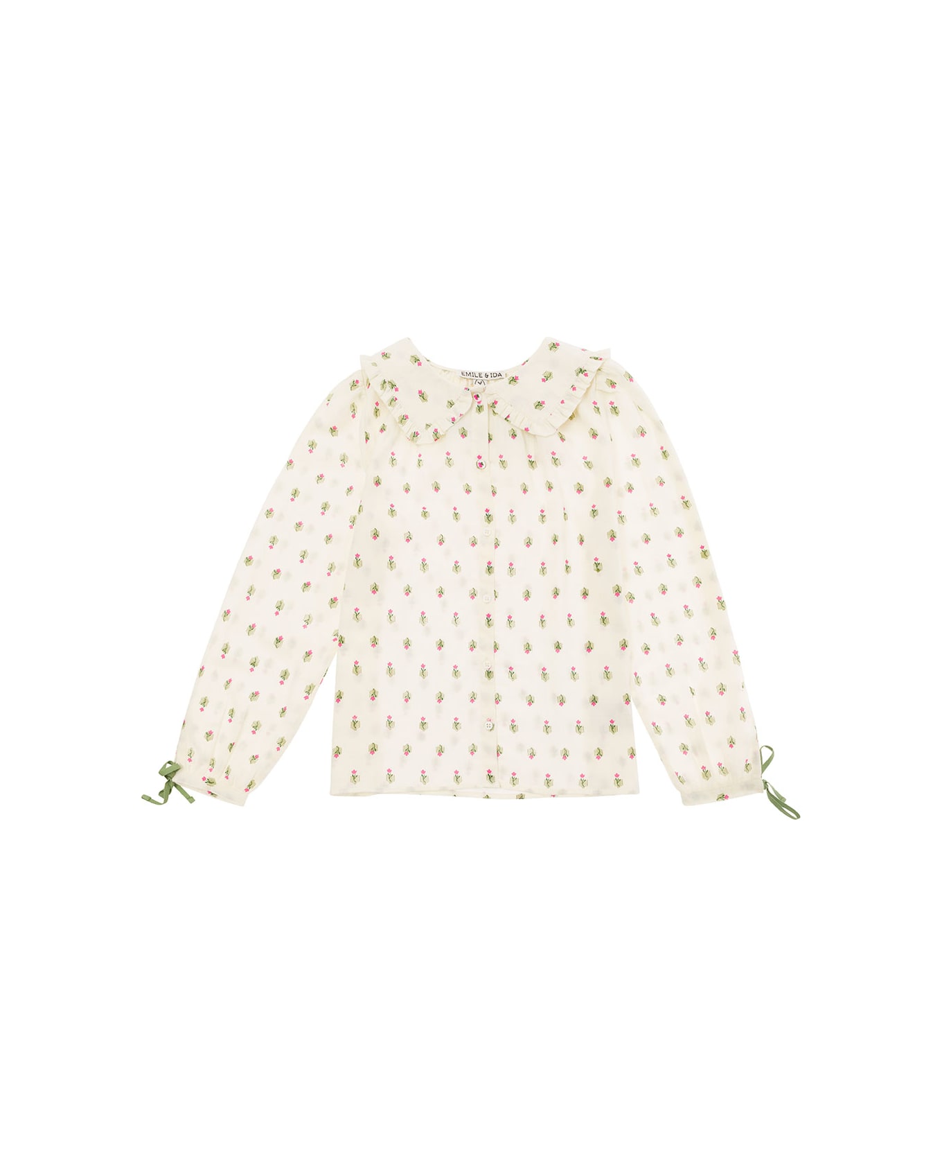 Emile Et Ida Beige Shirt With Peter-pan Collar And Floreal Print In Cotton Girl - Beige
