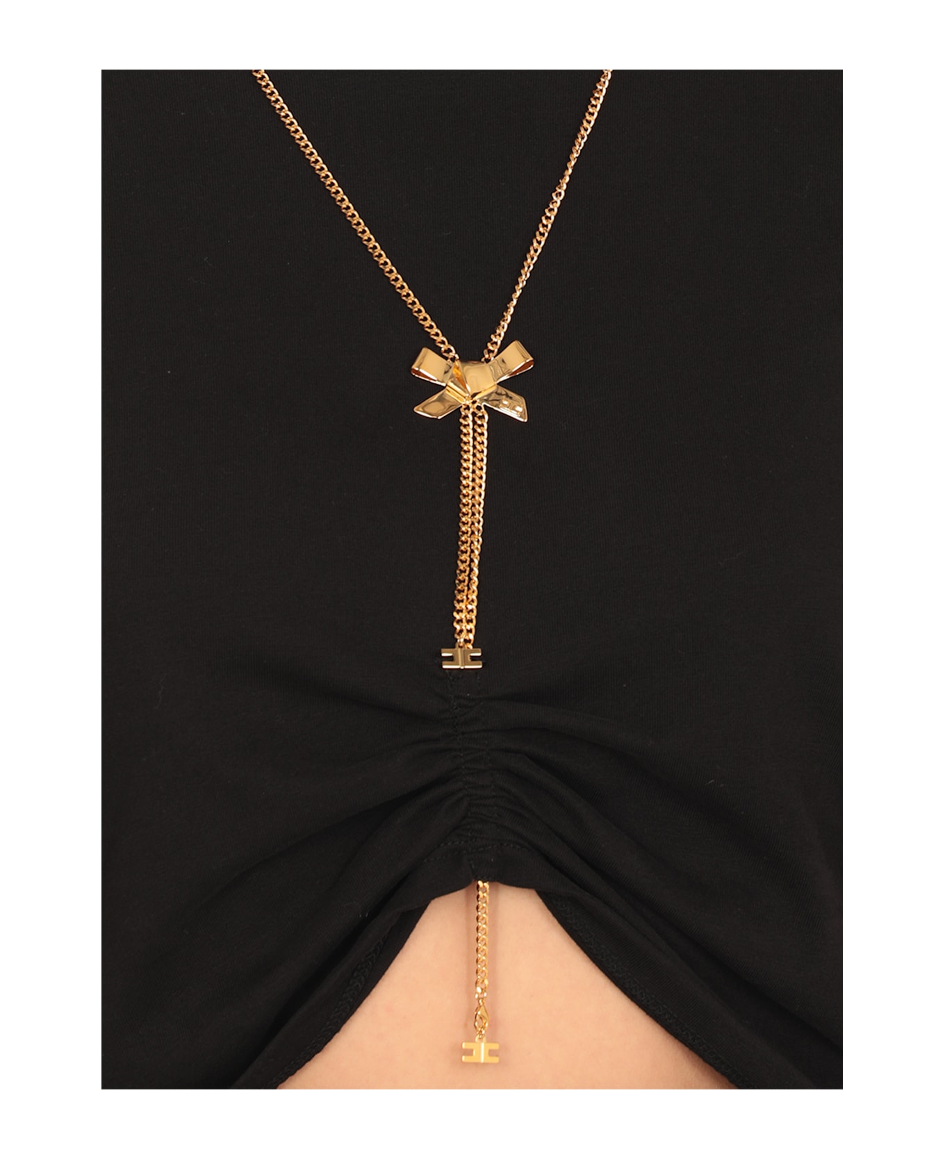 Elisabetta Franchi Logo Detail Cropped T-shirt - Black