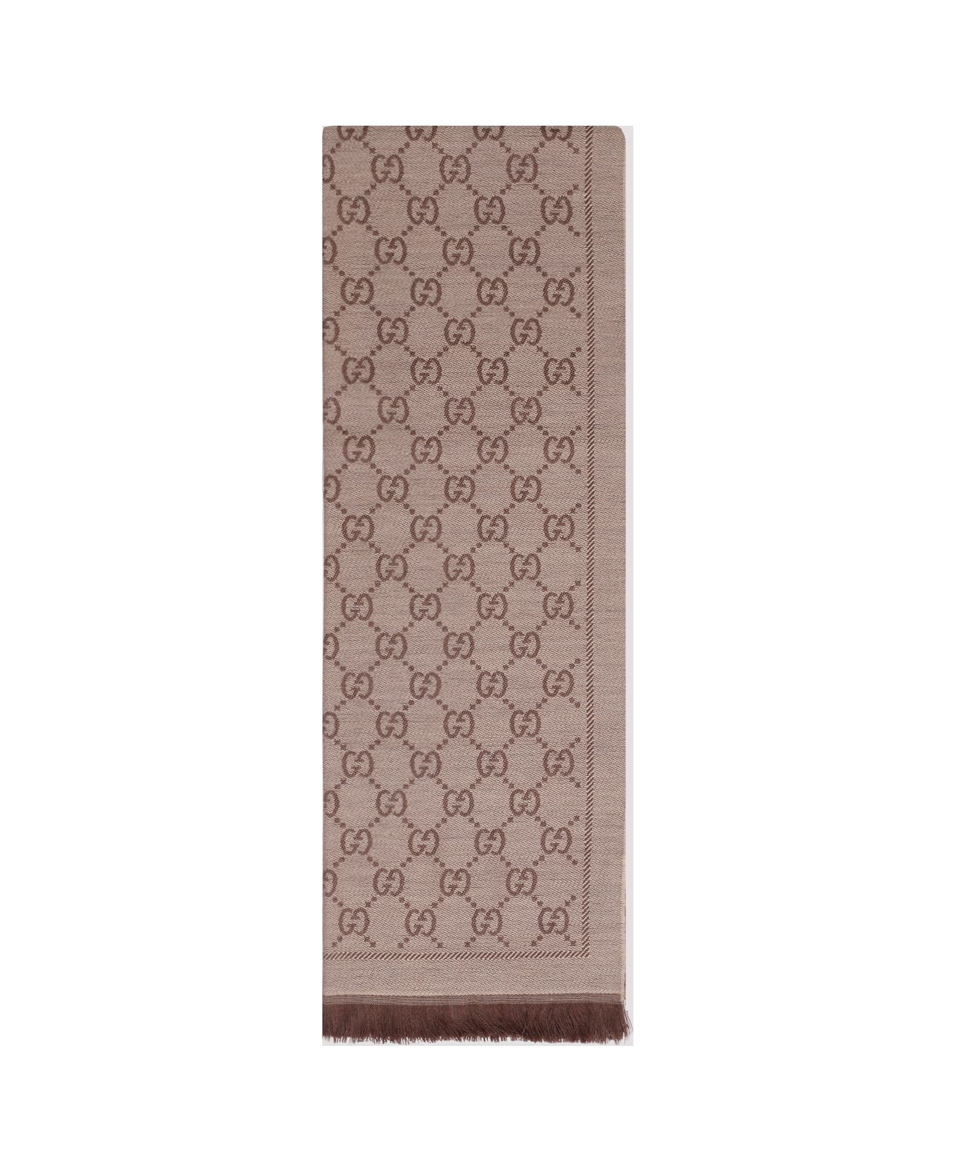 Gucci Gg Jacquard Pattern Knitted Scarf - Light Brown