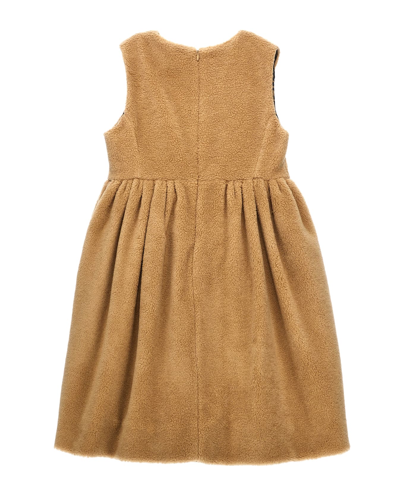 Fendi Faux Fur Logo Embroidery Dress - Beige