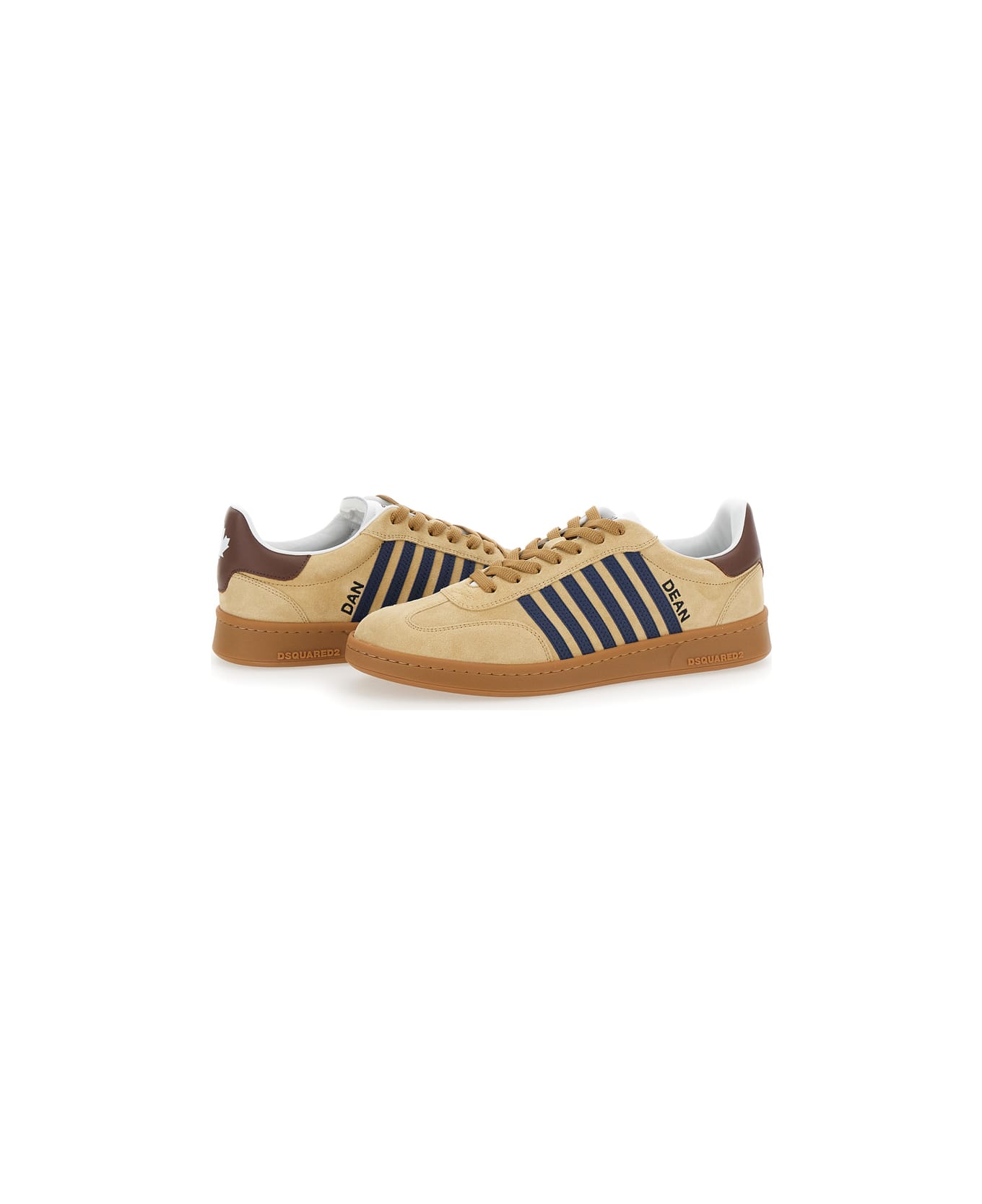 Dsquared2 Brown Low Top Sneakers With Logo Lettering On The Tongue And Striped Detail On The Side In Leather And Suede Man - Beige