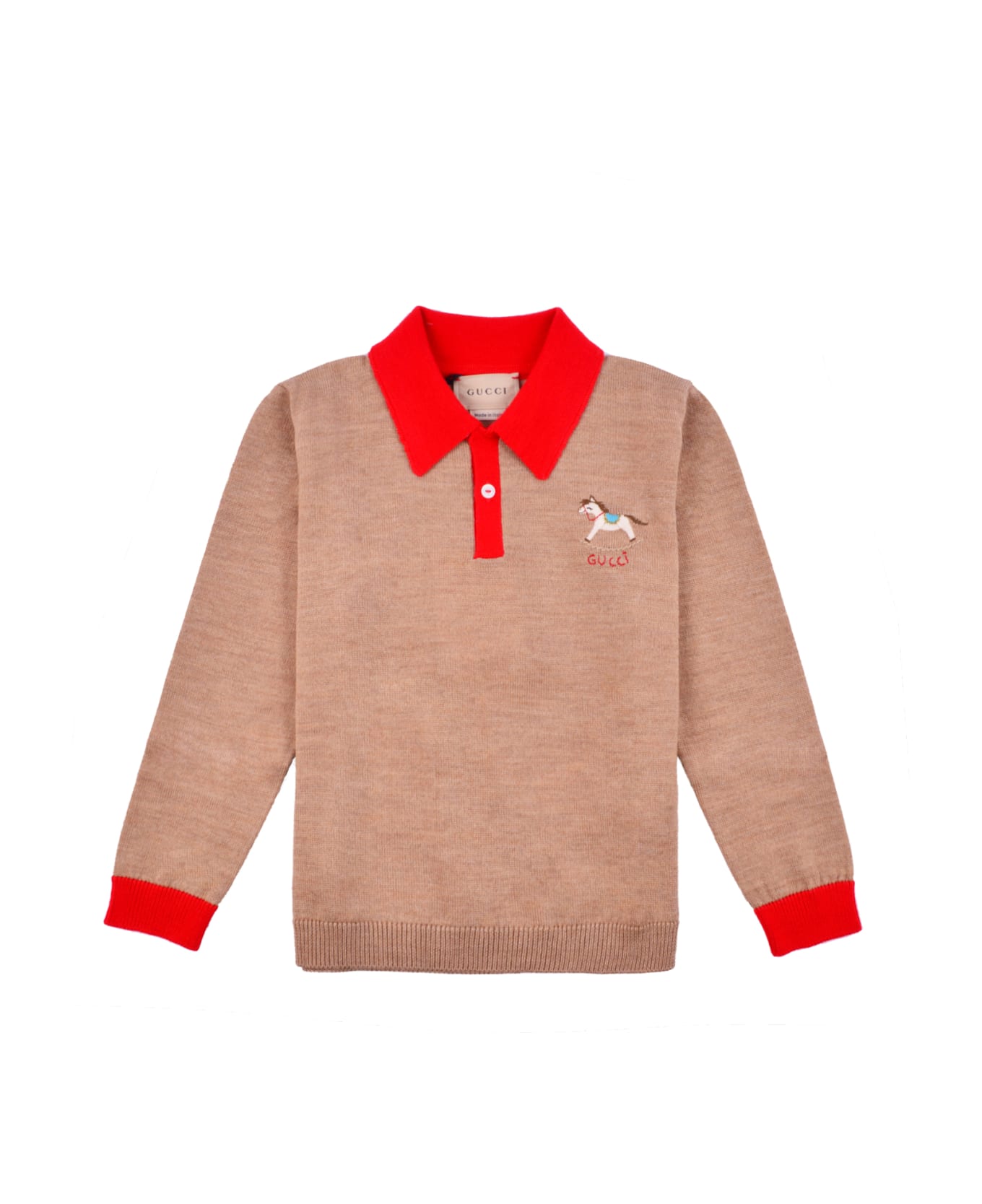 Gucci Wool Polo With Embroidery - Beige