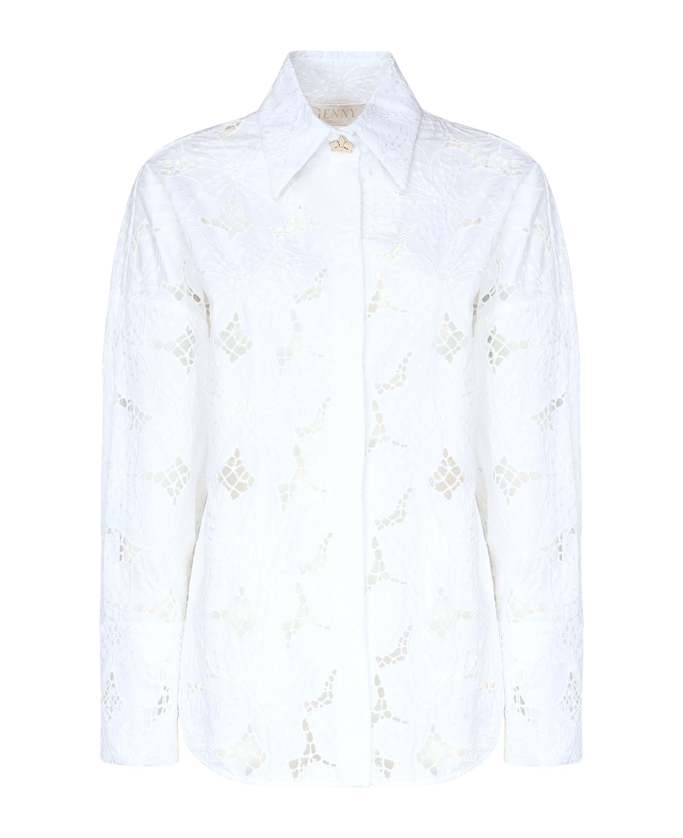 Genny Shirt With Orchid Embroidery - White