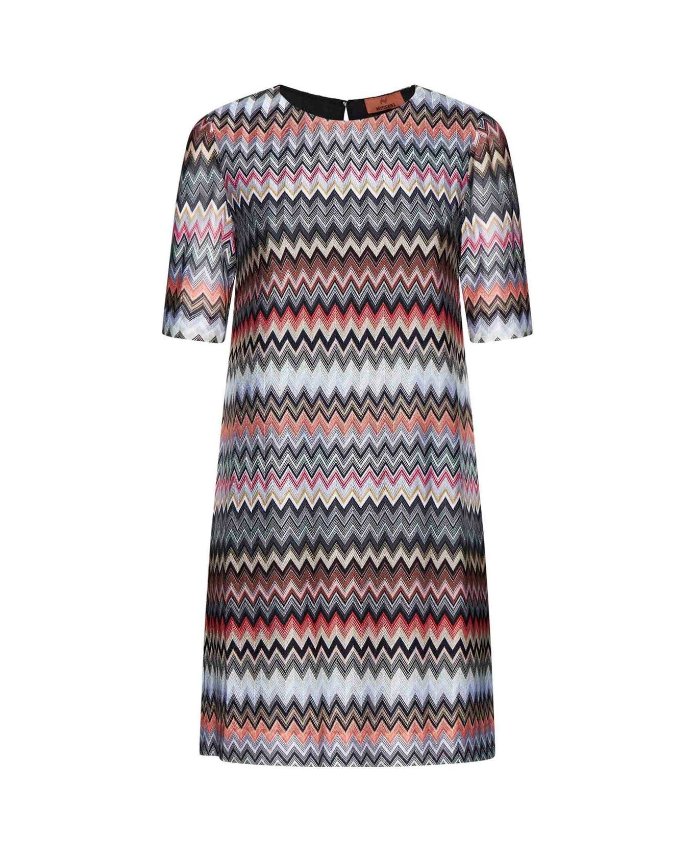 Missoni Zigzag Crewneck Short-sleeved Dress - Dark tones multicolor ワンピース＆ドレス