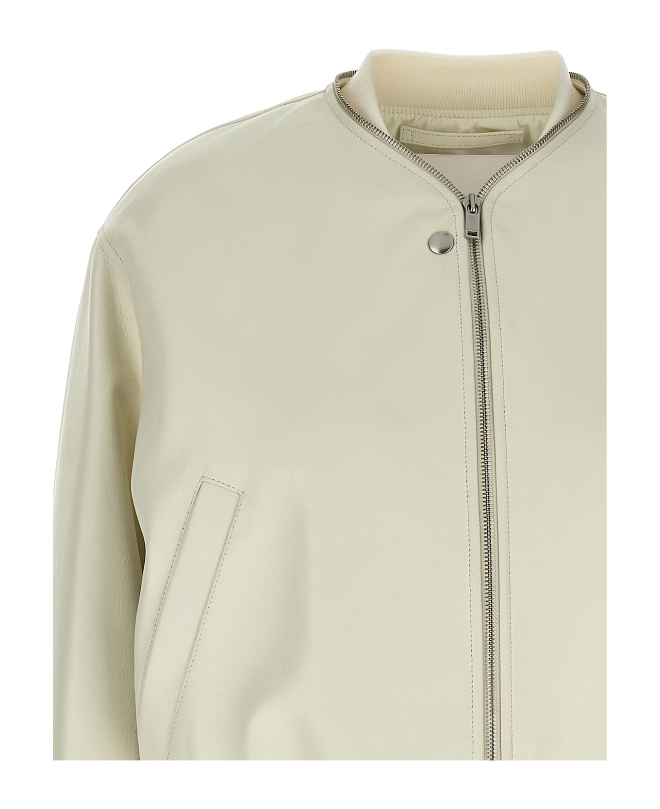 Jil Sander Leather Bomber Jacket - White