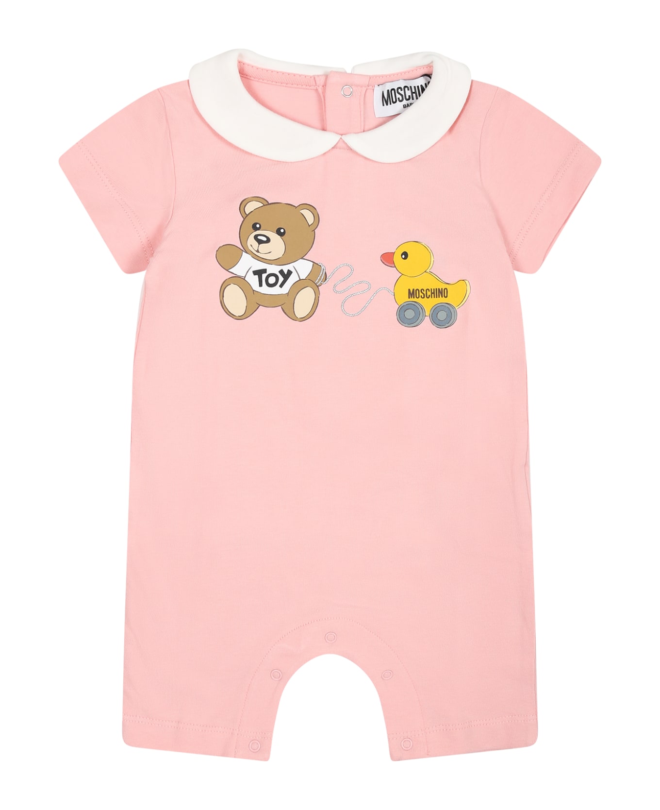 Moschino Pink Bodysuit For Baby Girl With Teddy Bear And Duck - Pink