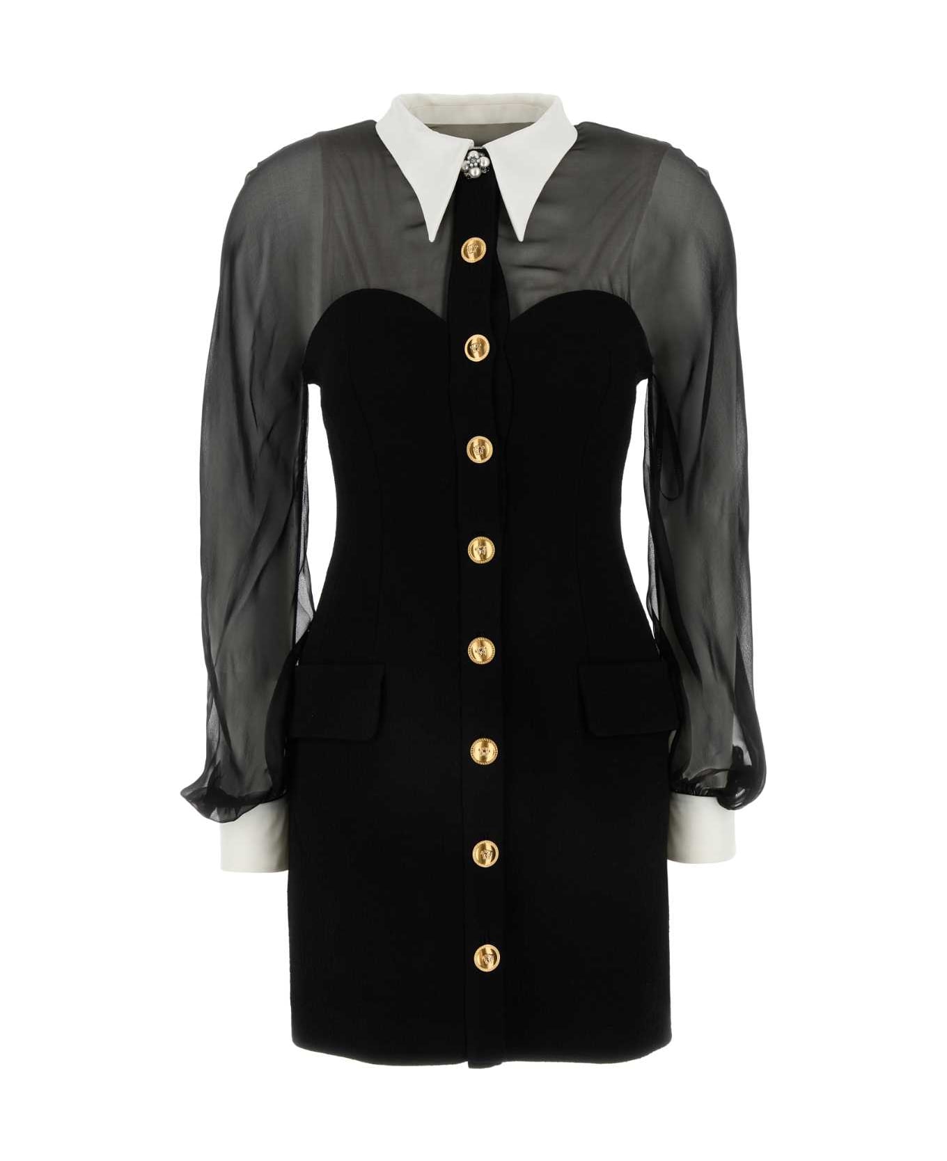 Versace Black Crepe And Chiffon Blazer Dress - Black