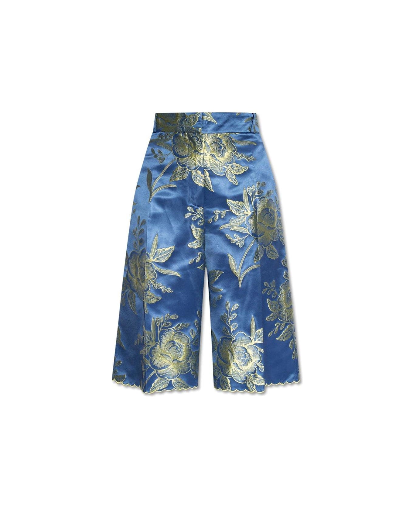 Etro Floral-jacquard Belted Wide-leg Shorts - Blue ボトムス