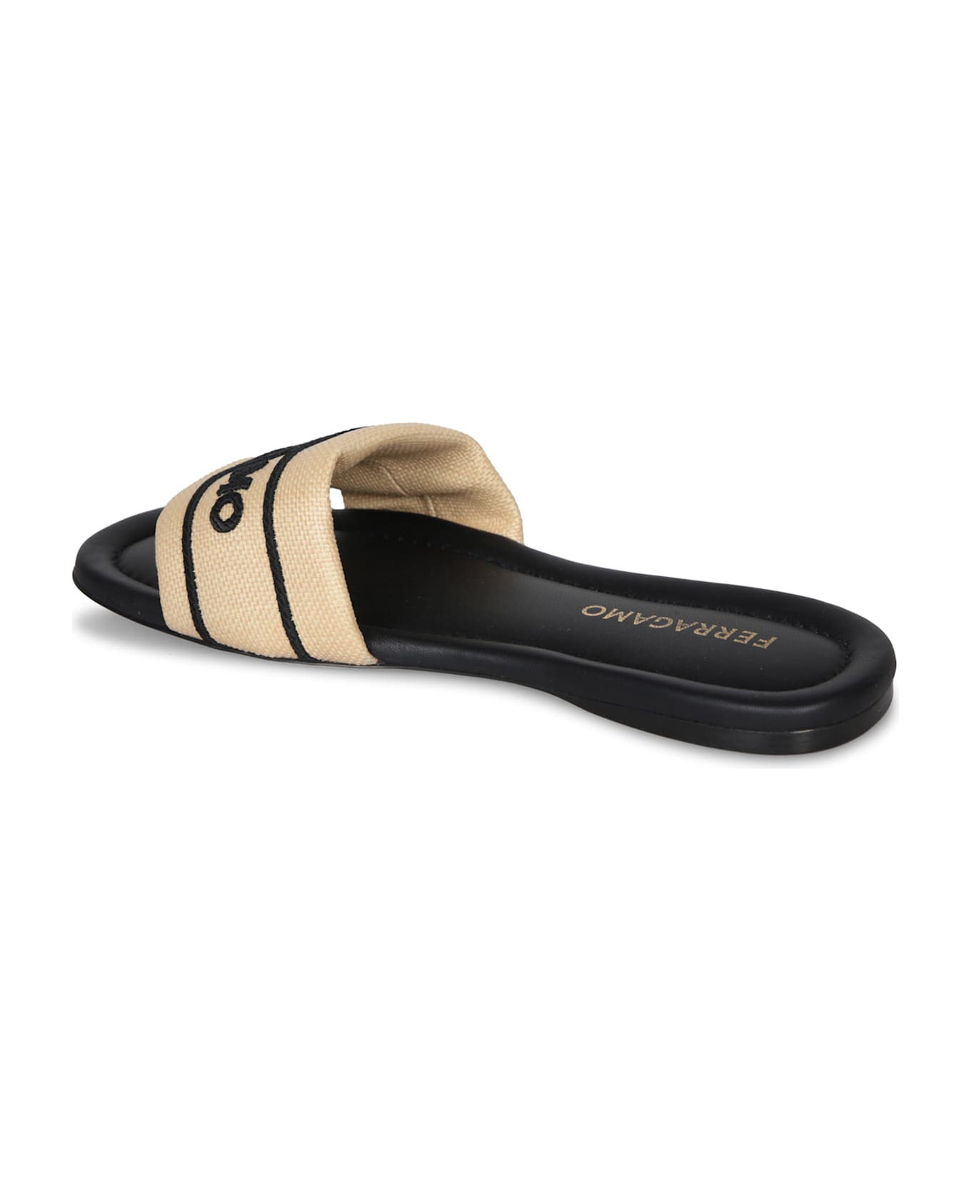 Ferragamo Nappa Raffia Black Sandals - Beige