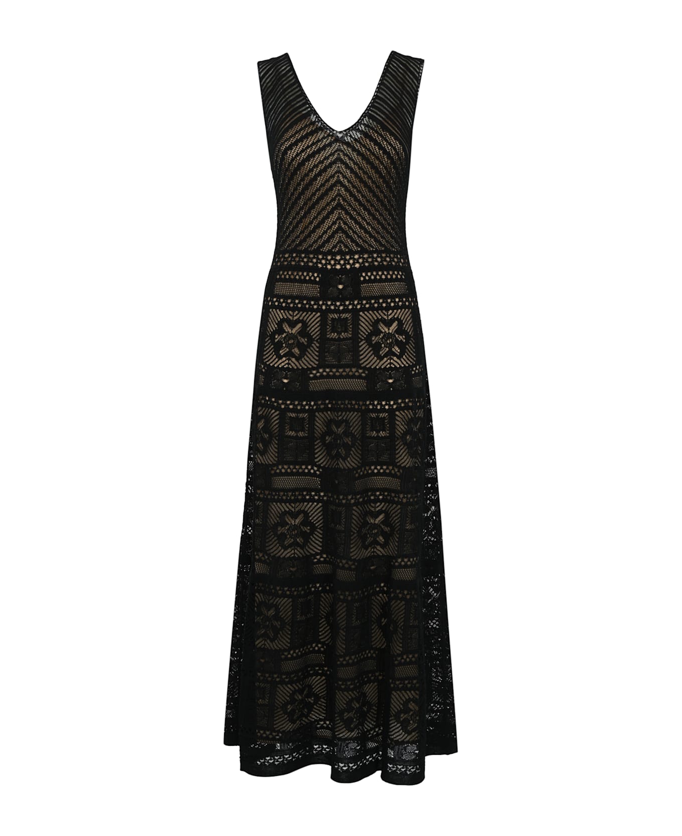 D.Exterior Long Cotton Patchwork Dress - Nero