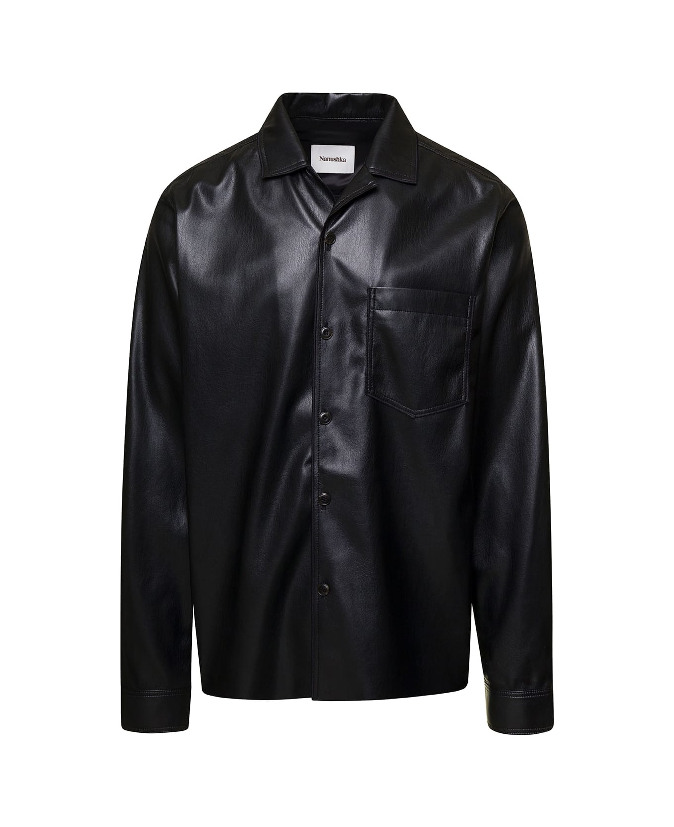 Nanushka 'duco' Black Jacket With Cuban Collar In Faux Leather Woman - Black