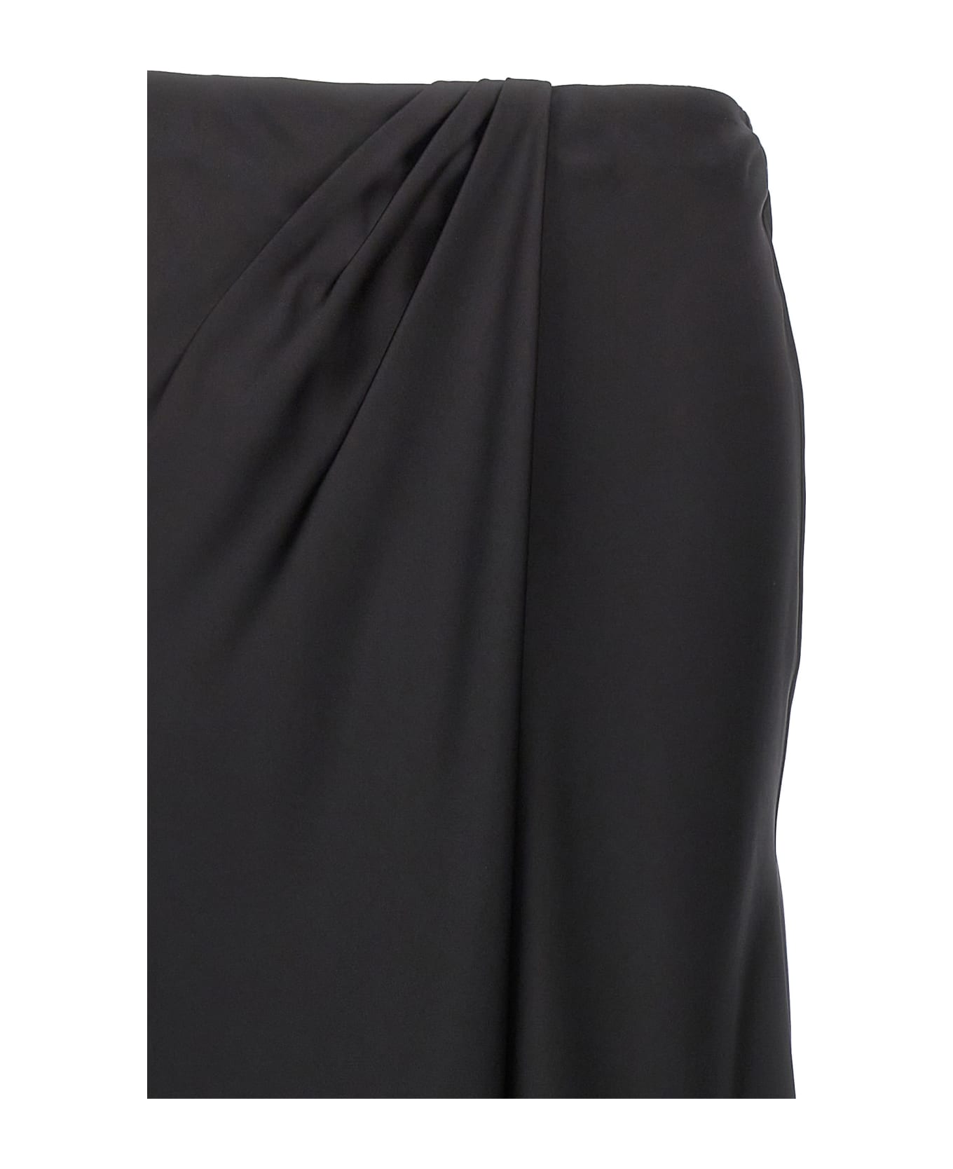 Pinko Long Skirt With Draped Detail In Satin - Black