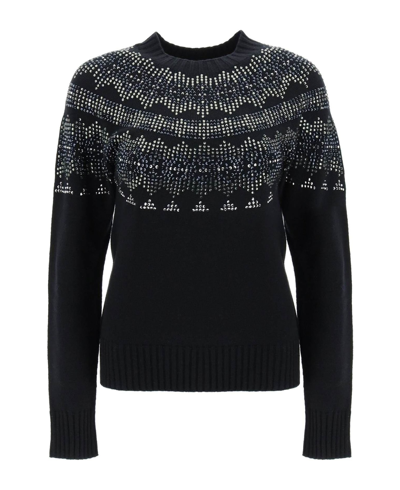 Max Mara 'osmio' Wool And Cashmere Fair-isle Sweater With Crystals - BLACK