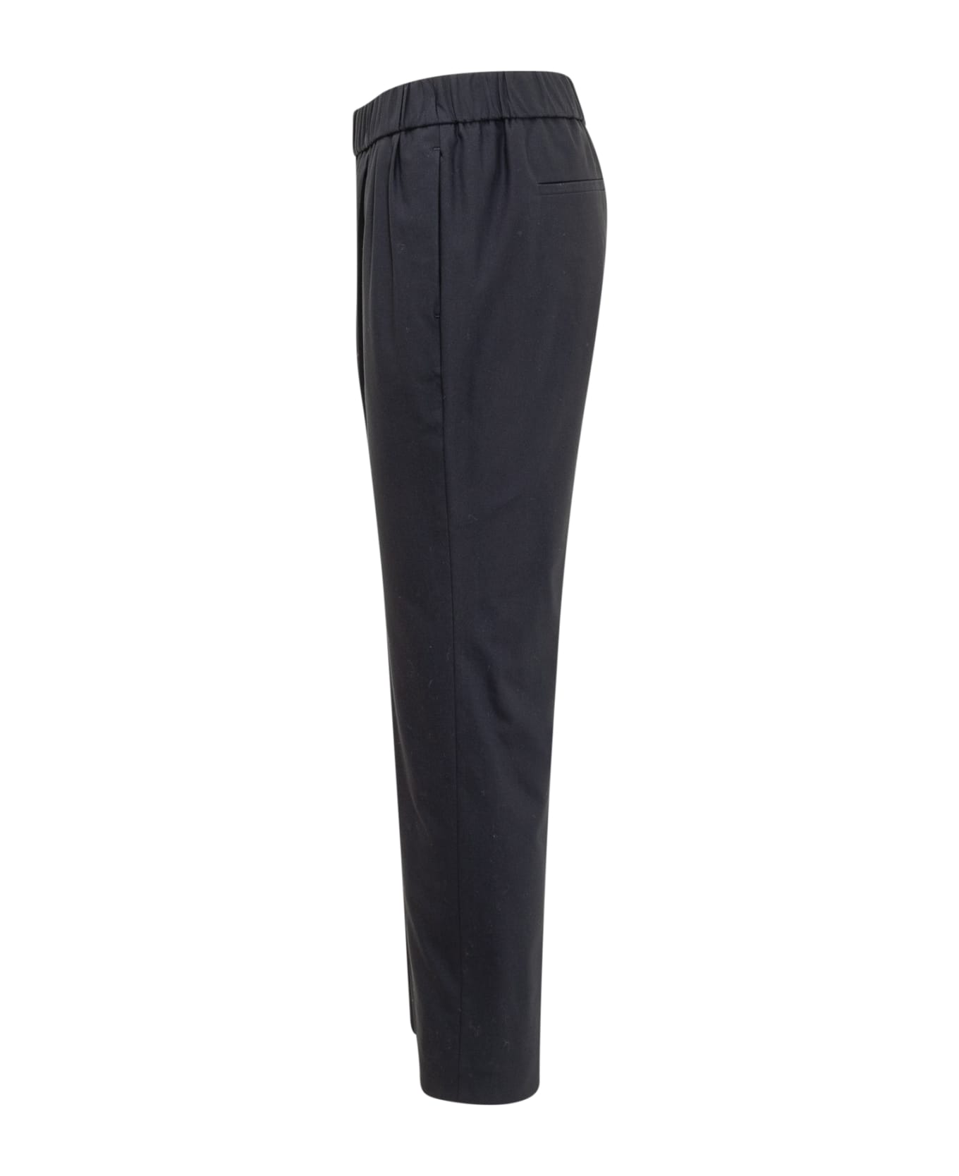 Brunello Cucinelli Stretch Cotton Trousers With Elastic Waistband And Small Pleats On The Front - Midnight
