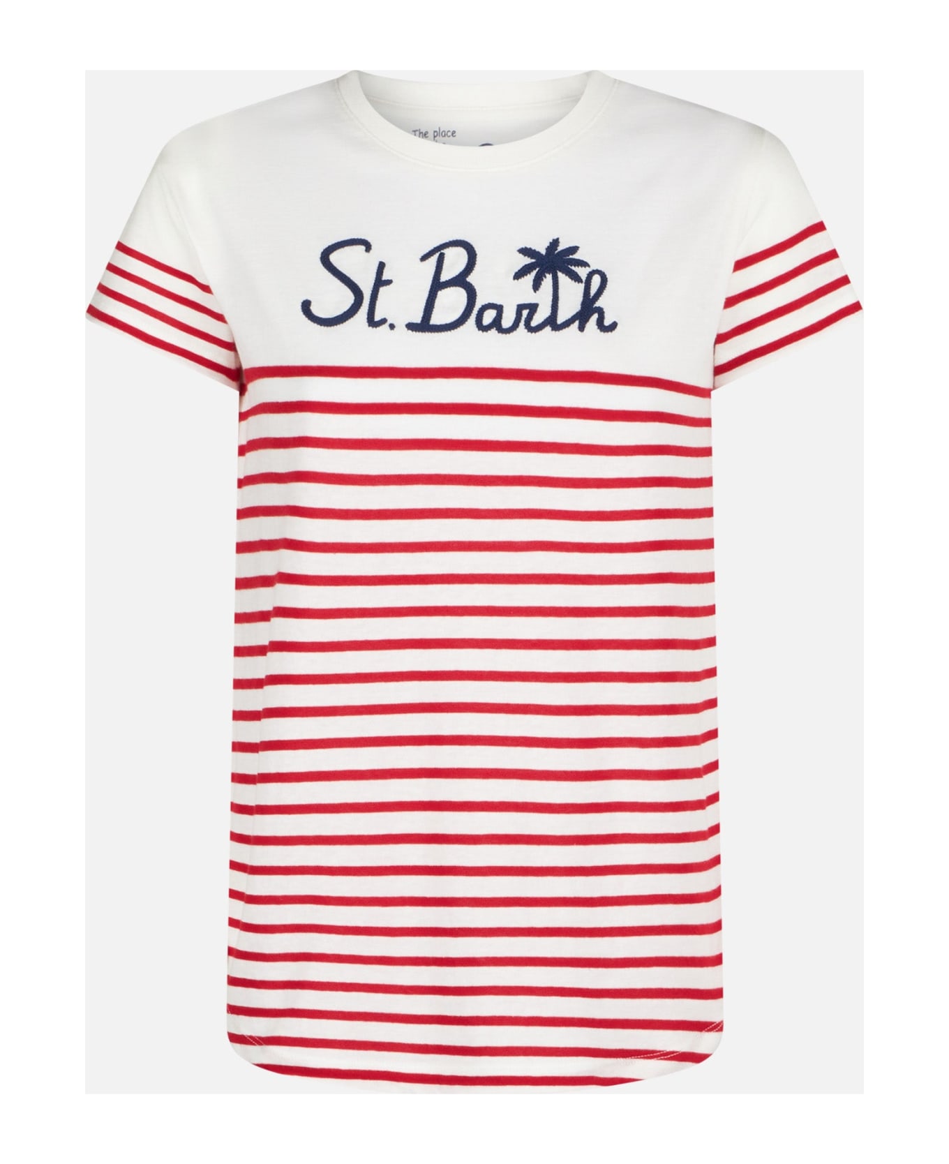 MC2 Saint Barth Red Striped Cotton T-shirt With St. Barth Embroidery - WHITE