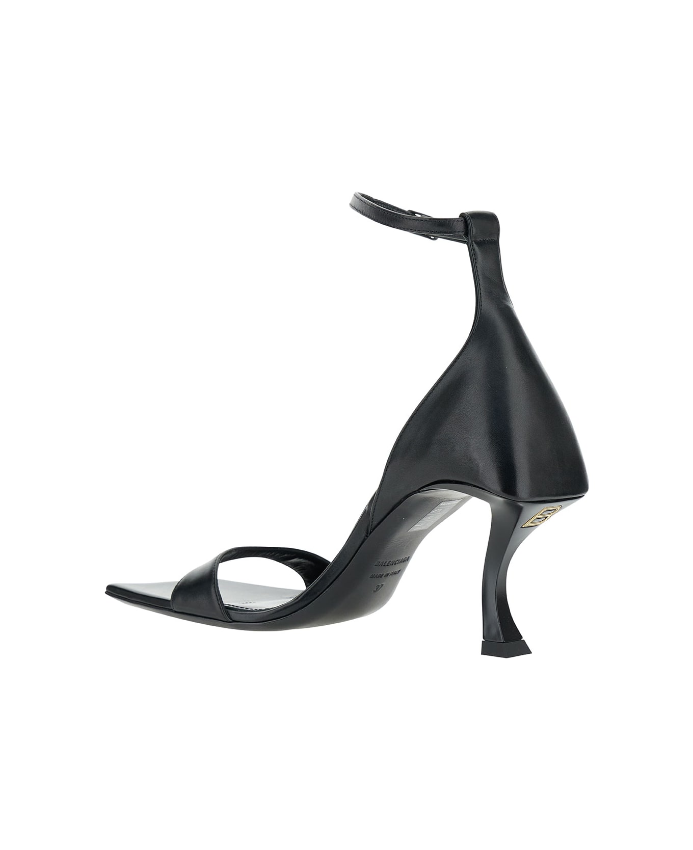 Balenciaga 'hourglass' Black Sandals With Curved Heel In Leather Woman - Black