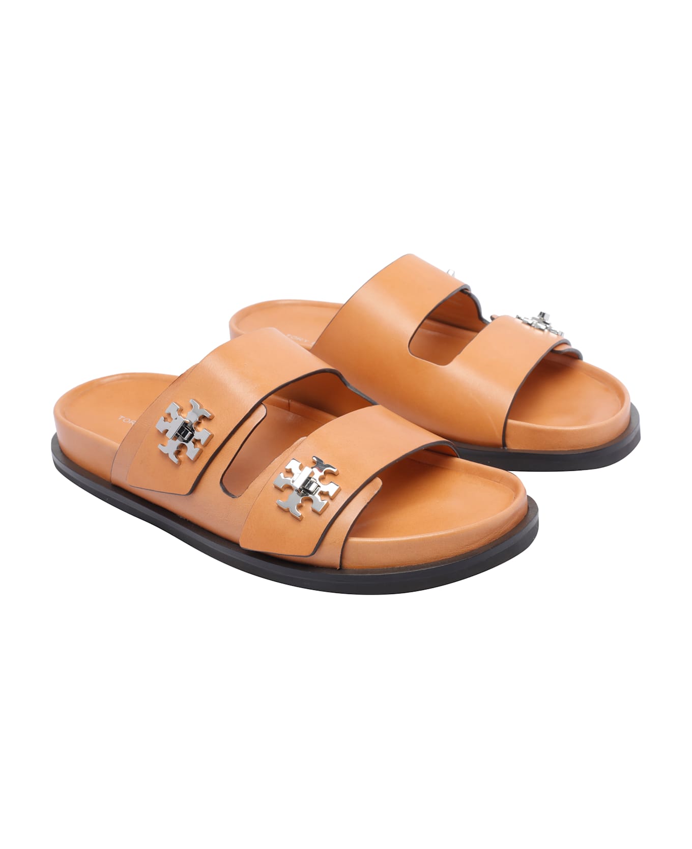 Tory Burch T Lock Sport Slides - Brown