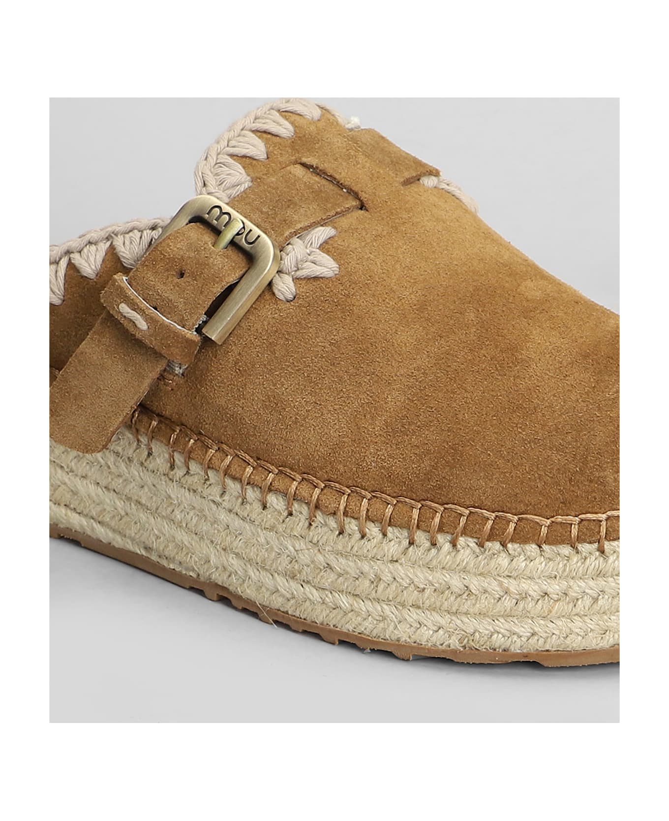 Mou Jute Clog Plain Slipper-mule In Leather Color Suede - leather color