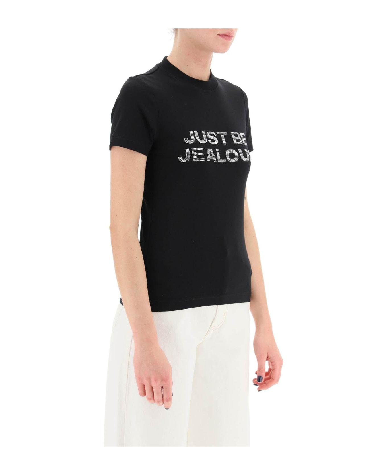 VETEMENTS 'just Be Jelaous' Rhinestone T-shirt - Nero