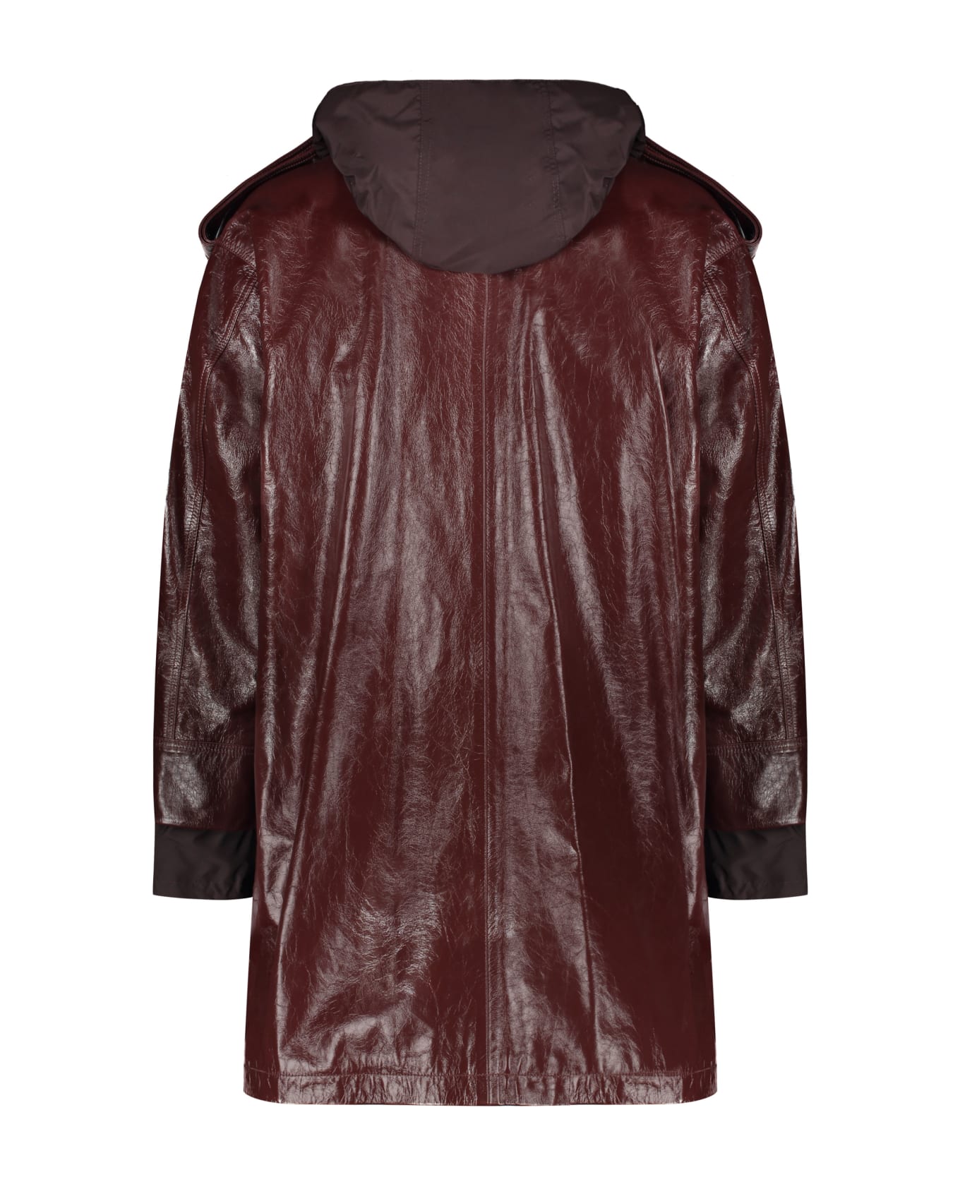 AMBUSH Hooded Leather Jacket - Burgundy