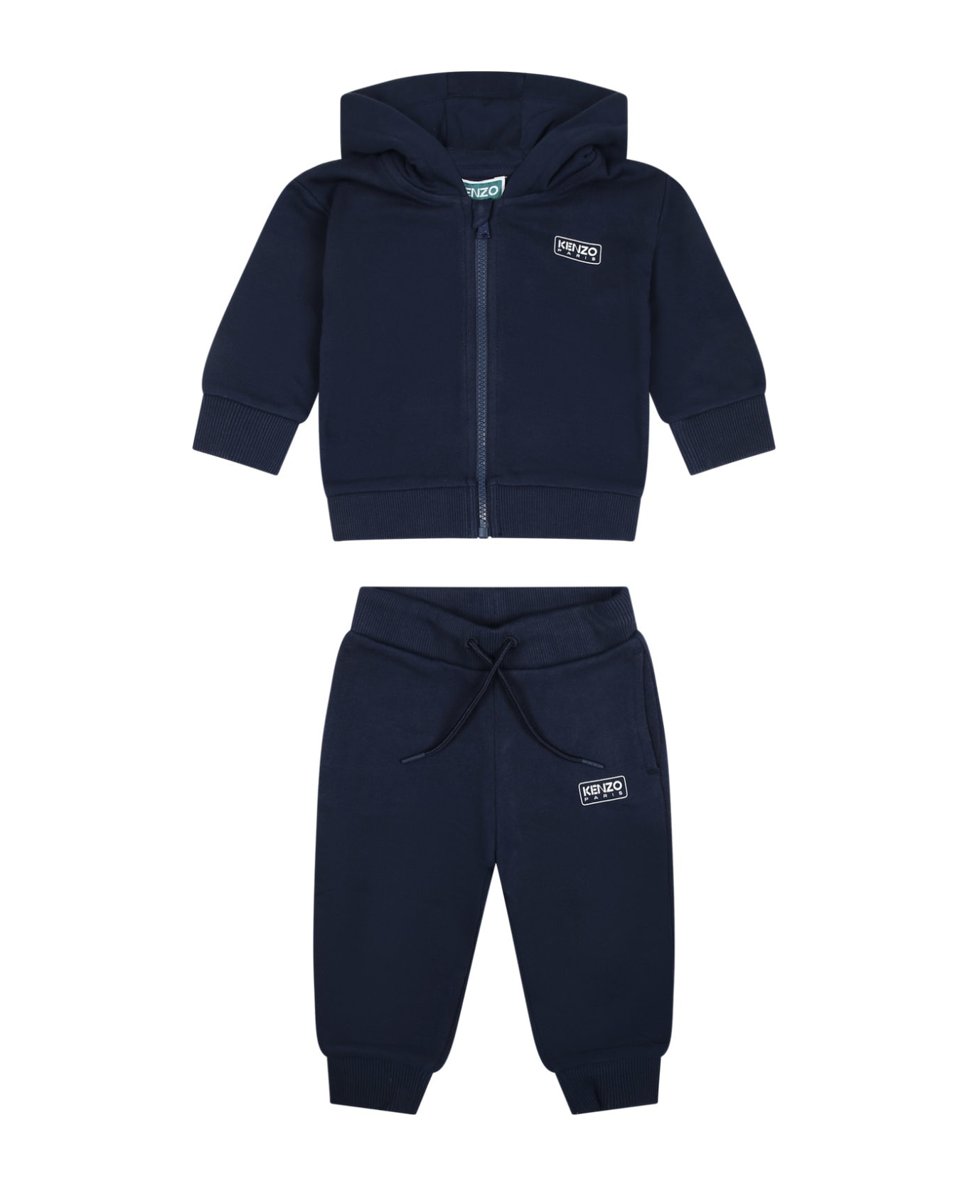 Kenzo Kids Blue Sporty Suit For Baby Boy With Logo - Blu