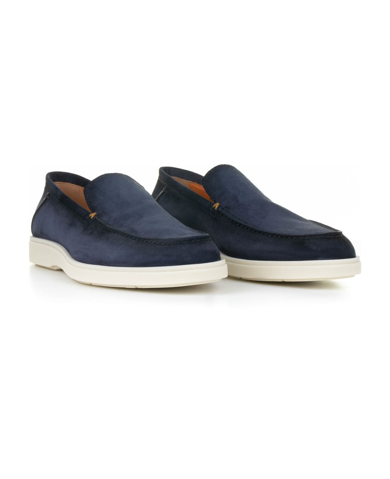Santoni Moccasin In Blue Suede And Rubber Sole - BLUE