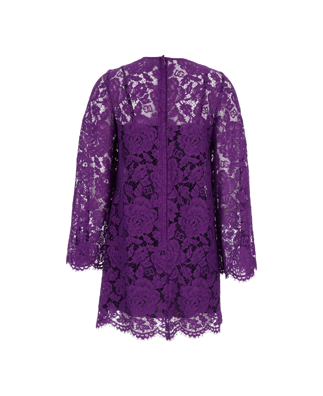 Dolce 
Gabbana Violet Dress With Round Neck And All-over Floral Embroidery In Cotton Blend Woman - Violet