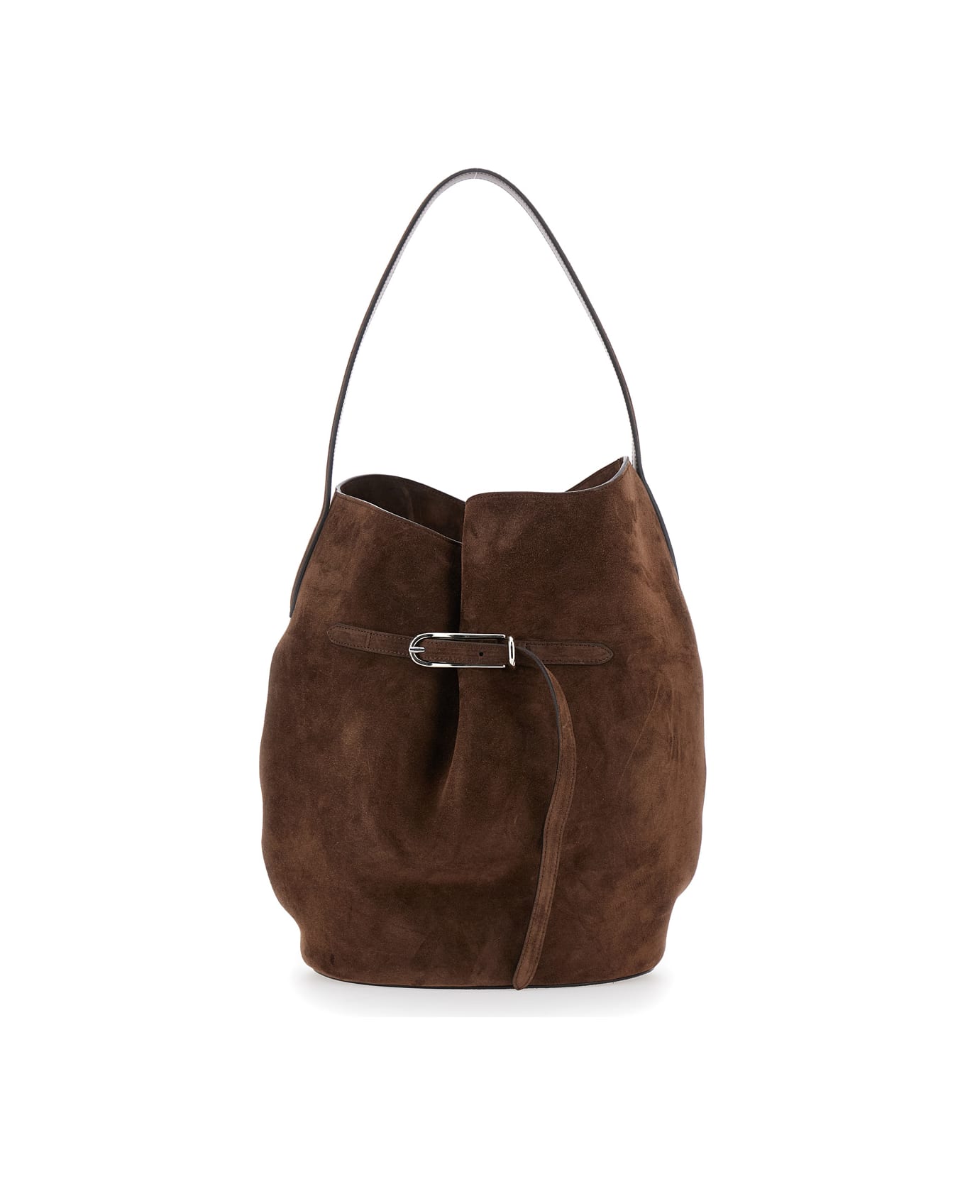 Little Liffner 'belted Bucket' Brown Shoulder Bag With Belt On The Front In Suede Woman - Brown