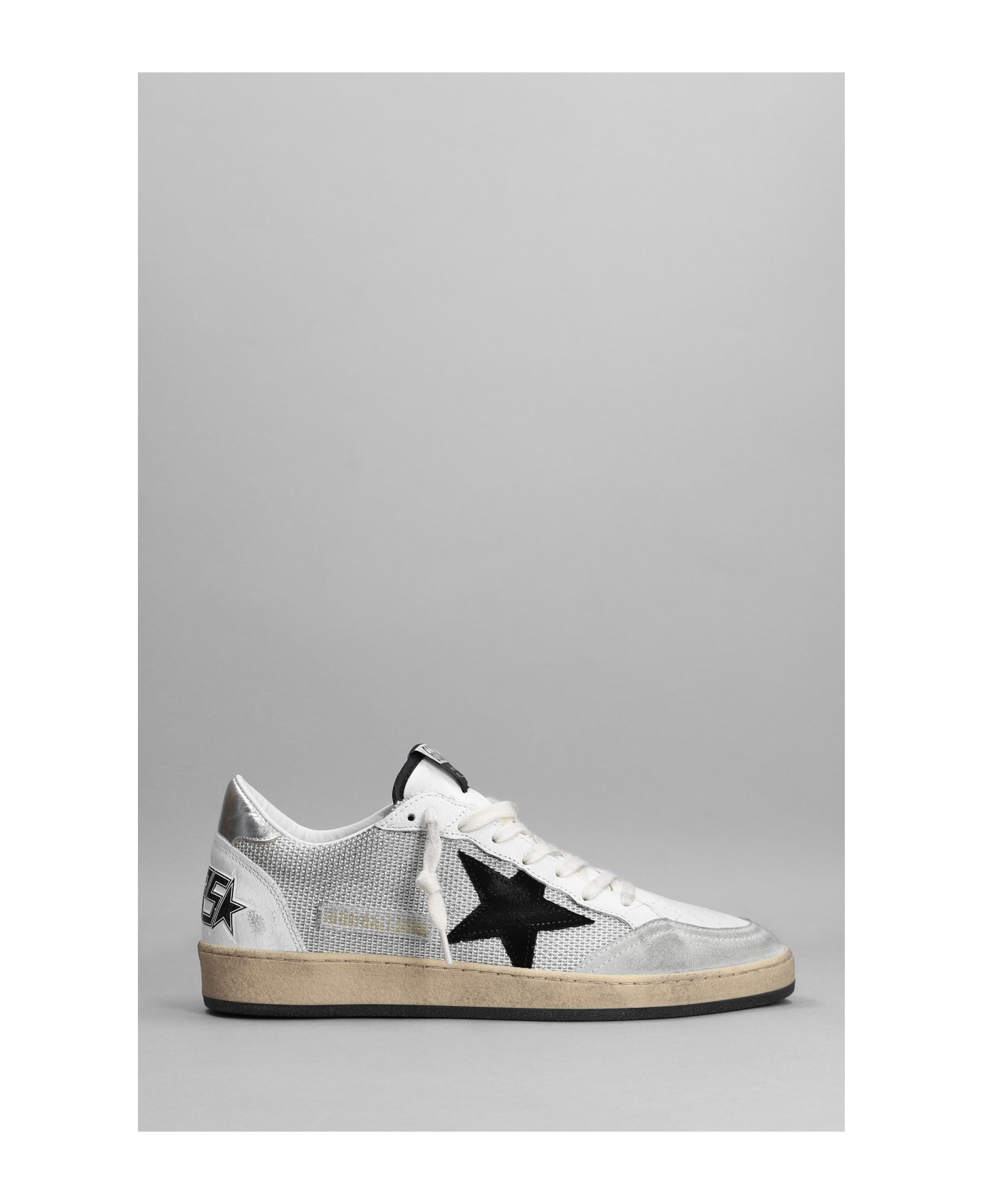 Golden Goose Ball Star Sneakers In White Leather And Fabric - Light silver/black/white/silve