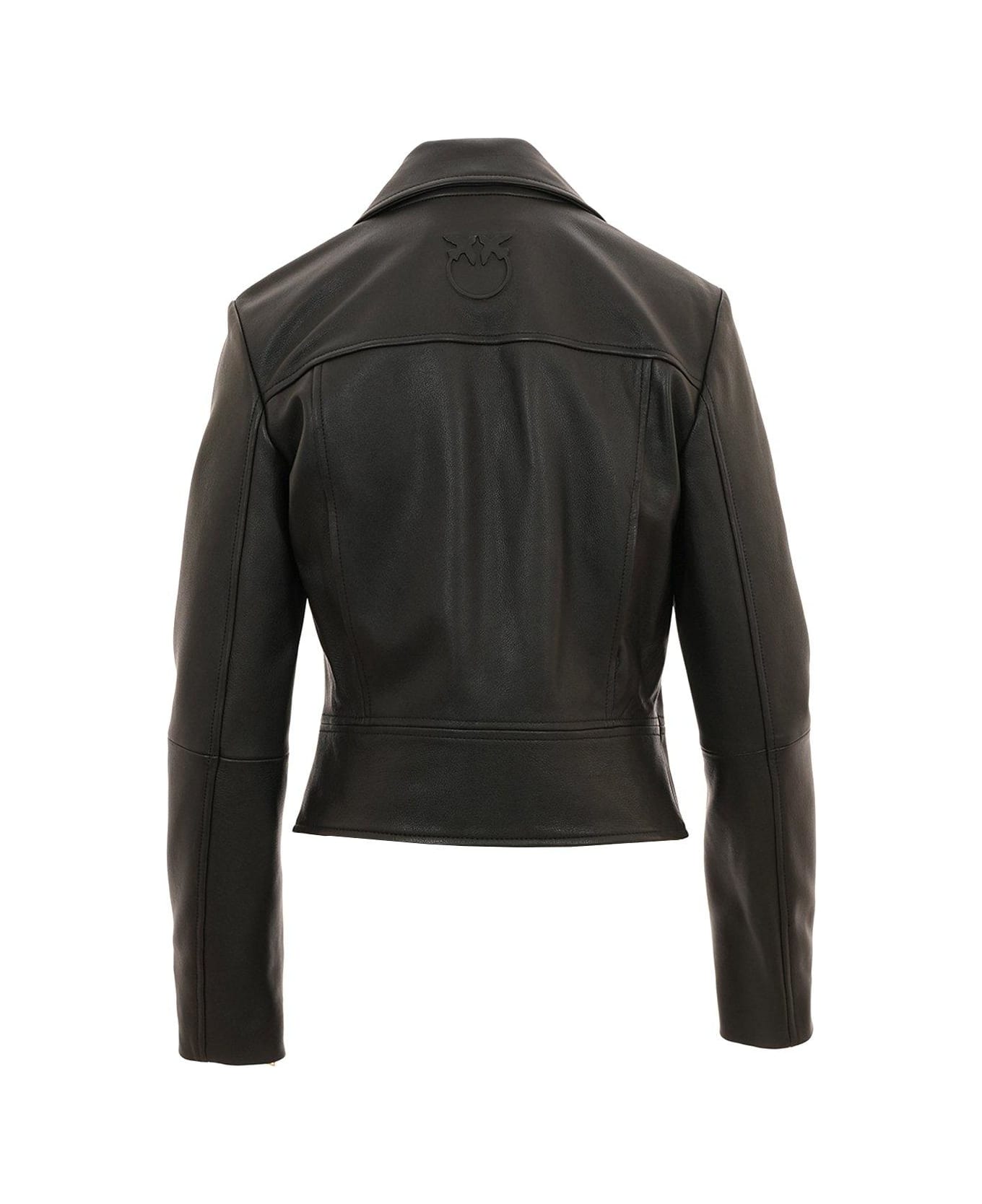 Pinko Sensibile Biker Jacket In Leather - NERO LIMOUSINE (Black) レザージャケット