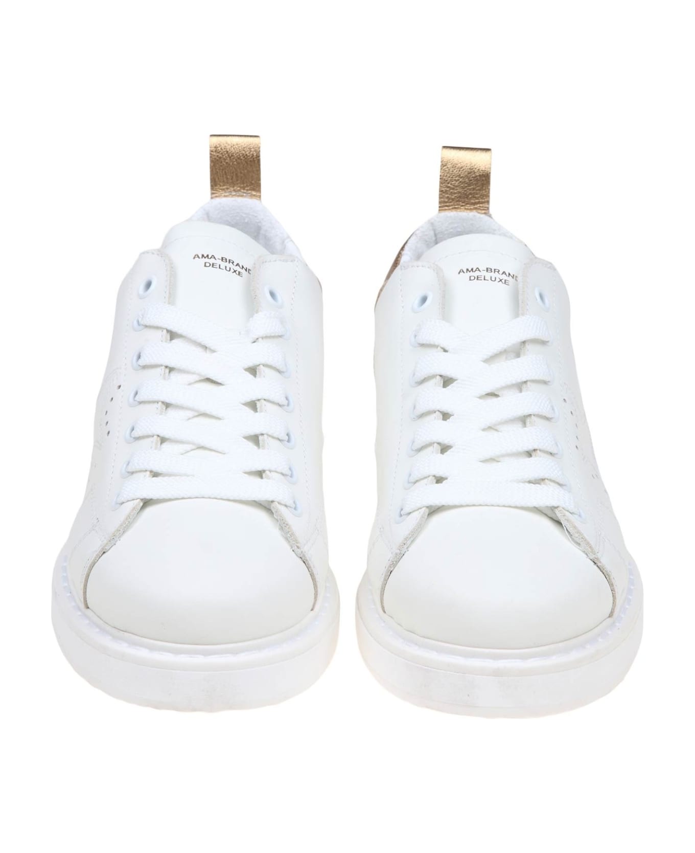 AMA-BRAND White And Gold Leather Sneakers - WHITE/GOLD