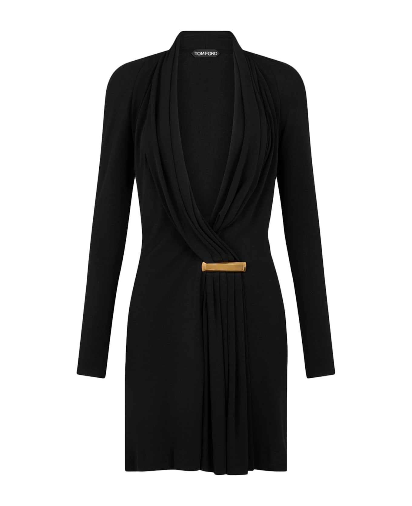 Tom Ford V-neck Long Sleeve Cocktail Dress With Bar Detail - Black