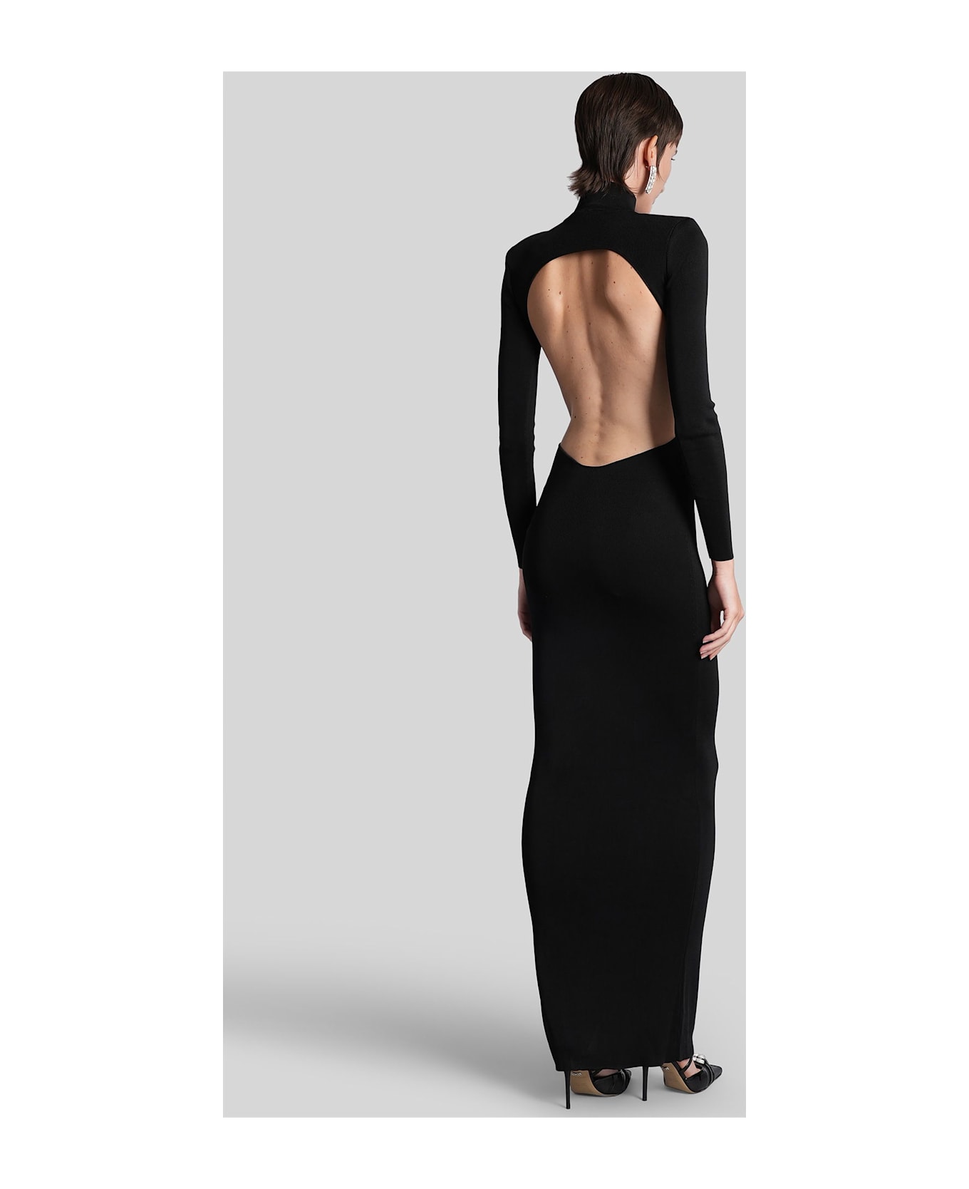 self-portrait Long Dress In Black Viscose - black