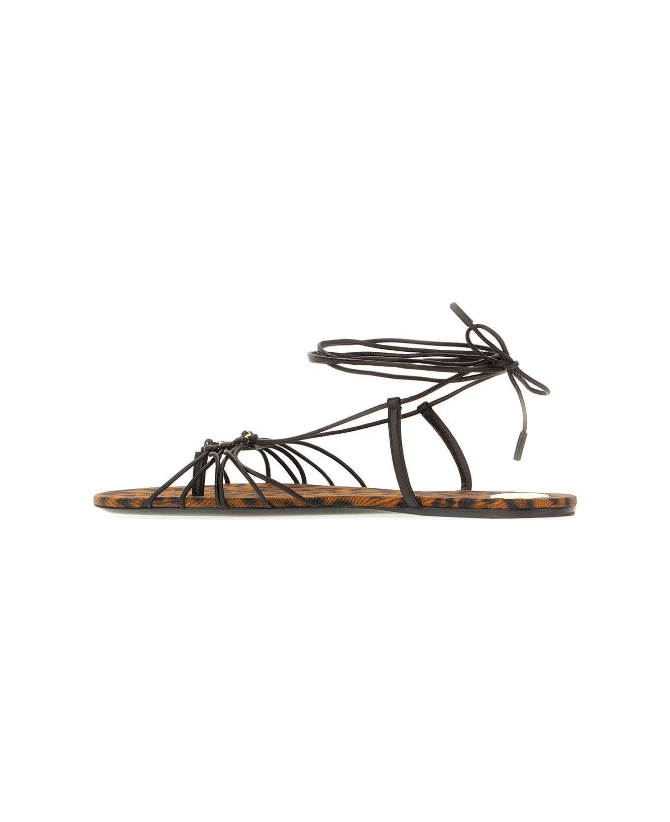 Saint Laurent Black Leather Sandals - EAGLE BROWN