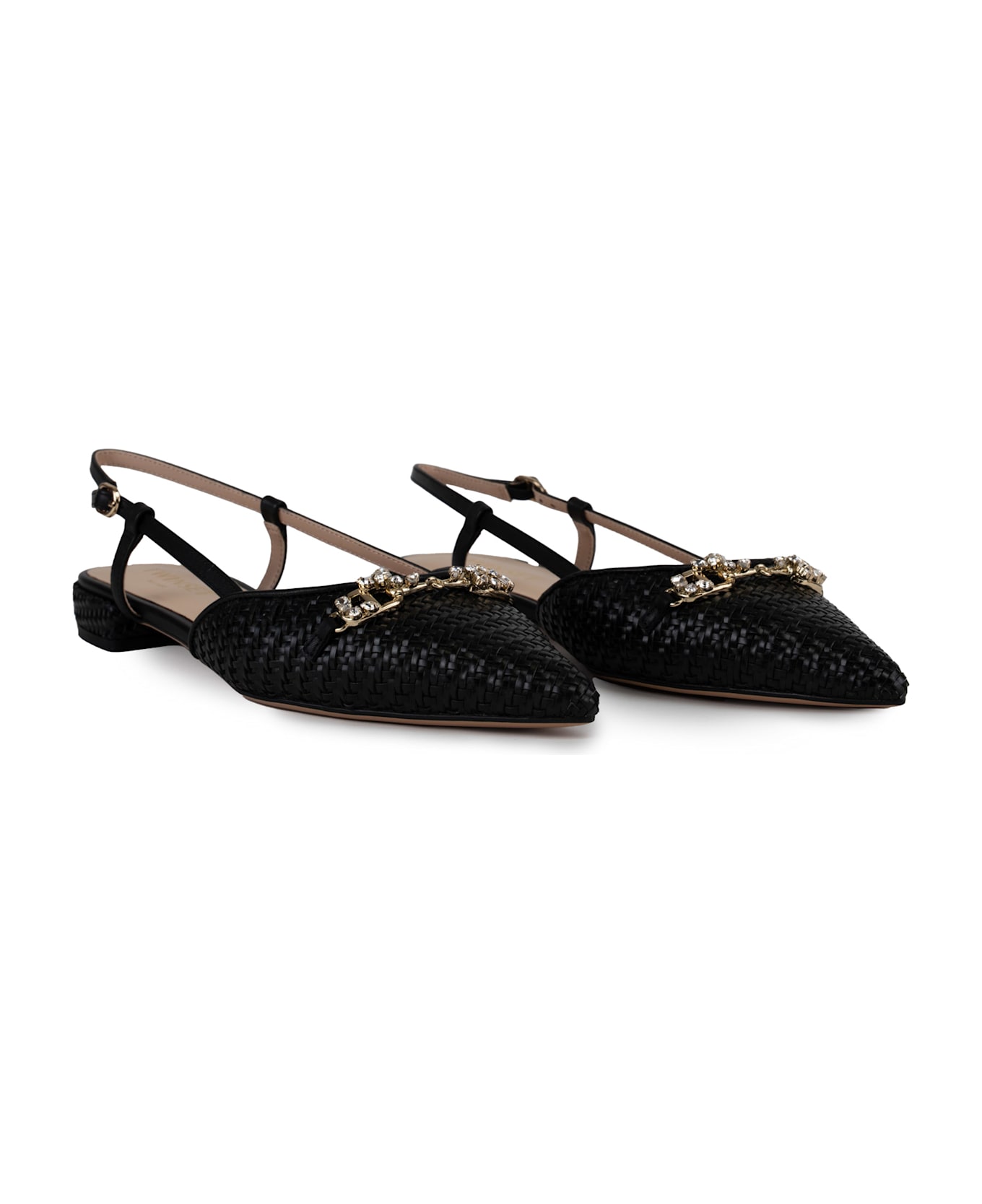 TwinSet Raffia Sandal With Jeweled Clamp - Nero