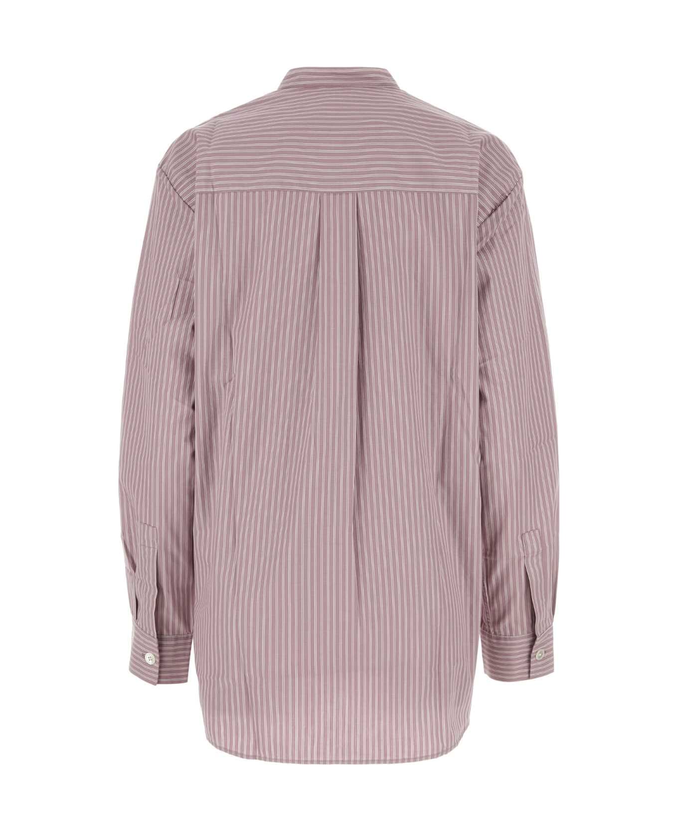Tekla Embroidered Cotton Pyjama Shirt - MAUVESTRIPES シャツ
